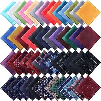 52 Pcs Pocket Squares for Men Soft Silk Handkerchiefs for Suit Accessories Wedding Business Banquet 9.06 x 9.06'', 52 Styles