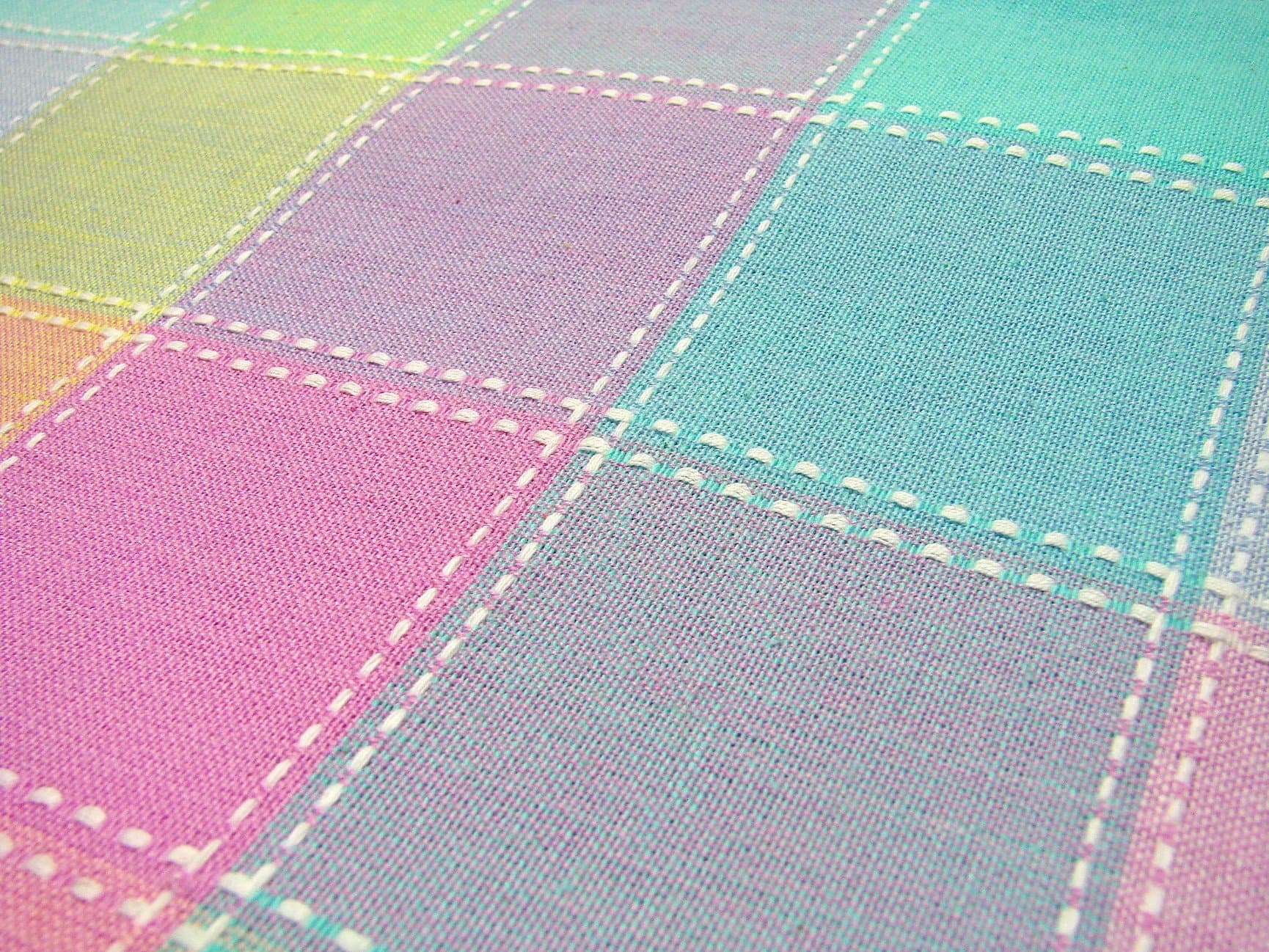 ec-ne52 Easter Tartan 52 x 52" SQUARE Tablecloth / Topper Spring Pastel Plaid White Top Stitch