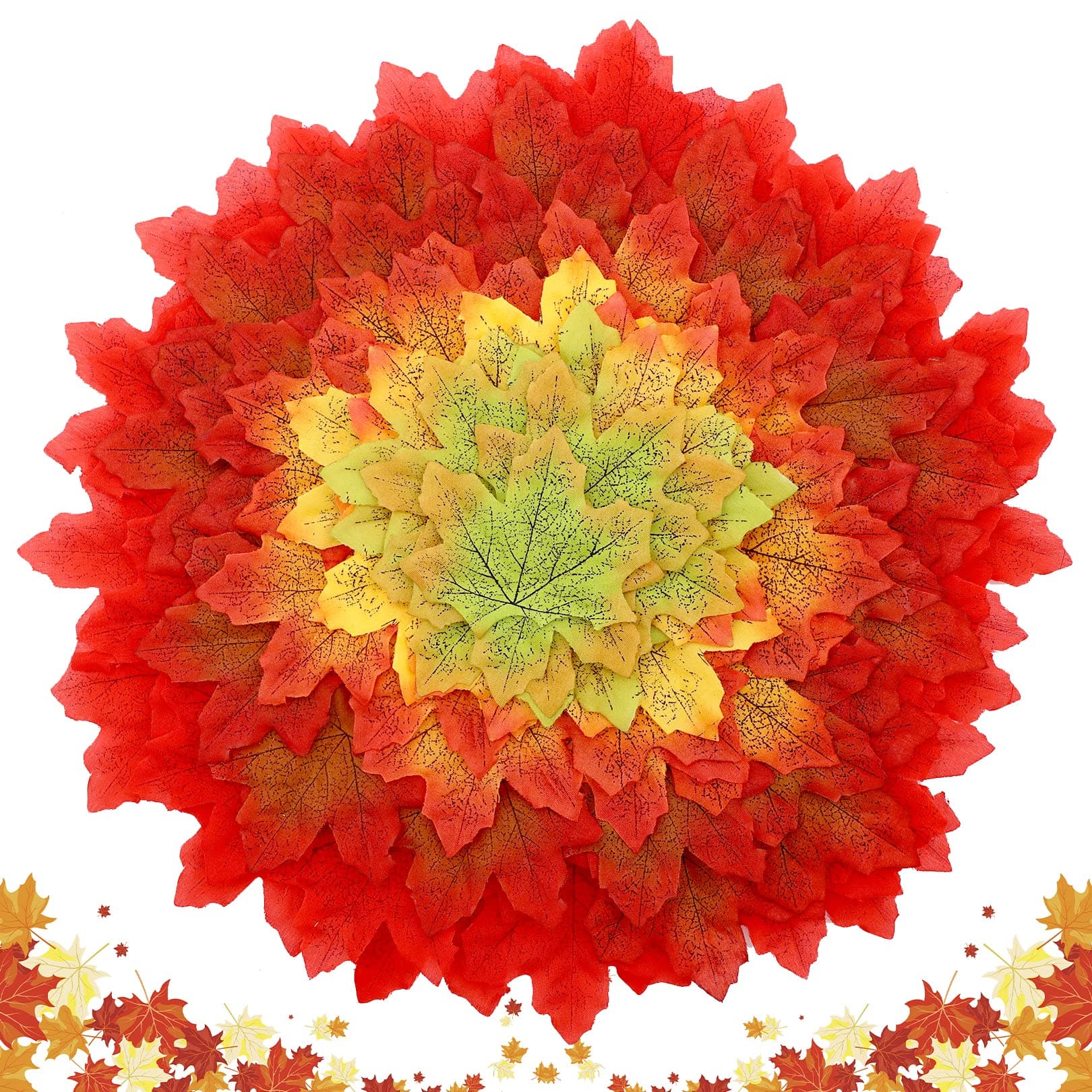 200pcs Artificial Autumn Fall Maple Leaves,Mixed Fall Colored Leaf Great Autumn Table Scatters Silk Autumn Leaves for Weddings, Autumn Parties,Art Scrapbooking,Thanksgiving Day Halloween Decor