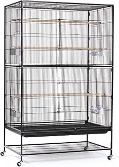 Prevue Hendryx Pet Products Wrought Iron Flight Cage - Big Rolling Bird Cage for Parakeets, Cockatiels, Conures, Lovebirds, Canaries, Finches, Parrotlets, & Caiques, 5 Ft - X-Large, Hammertone Black