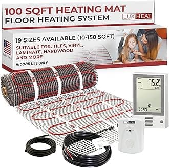LuxHeat 100sqft Floor Heating Mat Kit – 120v Electric Radiant Heated Flooring System – Laminate & Tile Floor Heating Kit - Includes UDG Programmable Thermostat w/GFCI, Alarm & Sensor