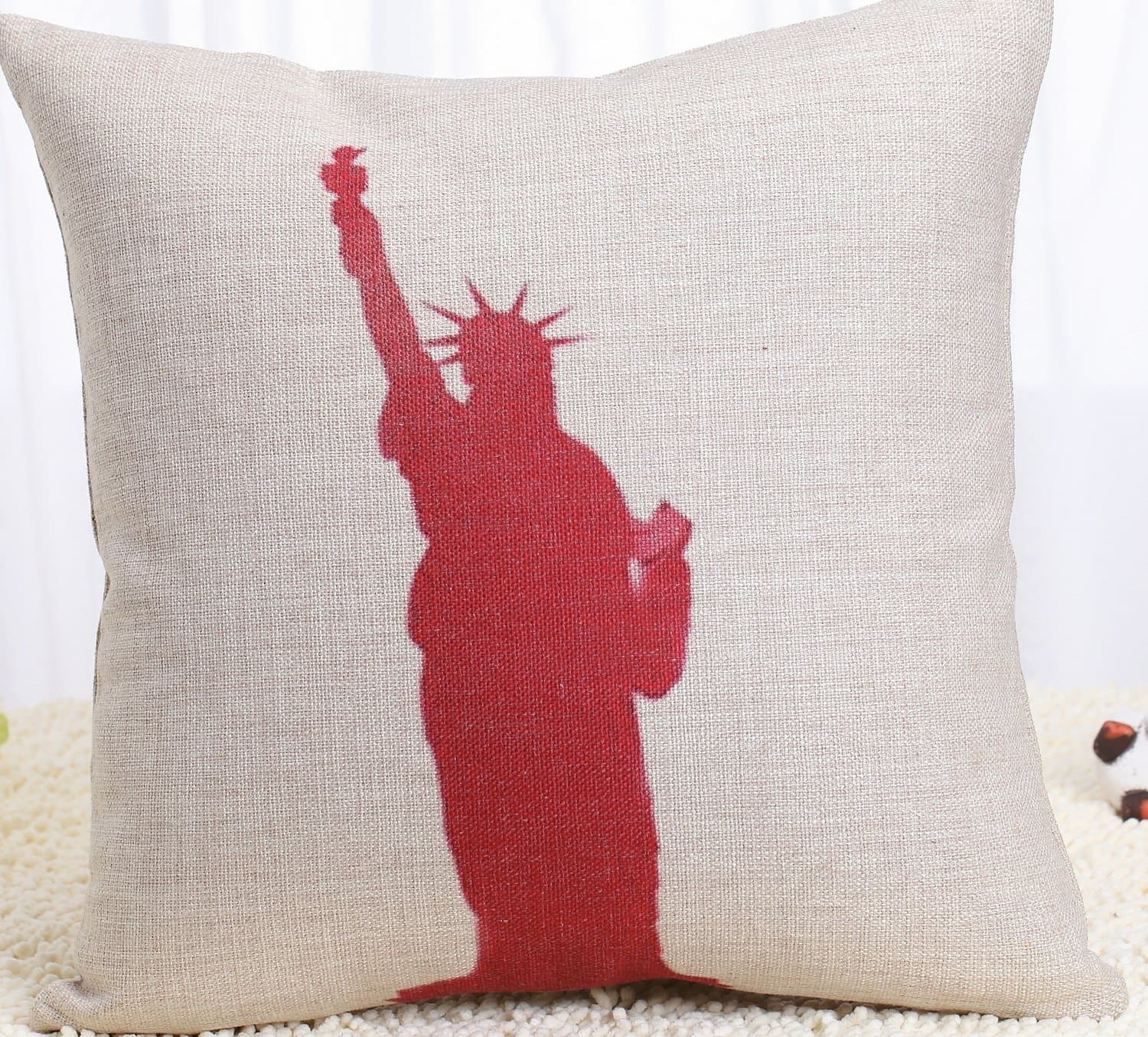 Free Will Decorative 18 X 18 Inch Linen Cloth Pillow Cover Cushion Case, Statue of Liberty