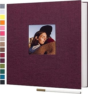 potricher Large Photo Album Self Adhesive 3x5 4x6 5x7 8x10 Pictures Linen Cover 40 Blank Pages Magnetic DIY Scrapbook Album with A Metallic Pen (Purple, 11x10.6 inch 40 Pages)