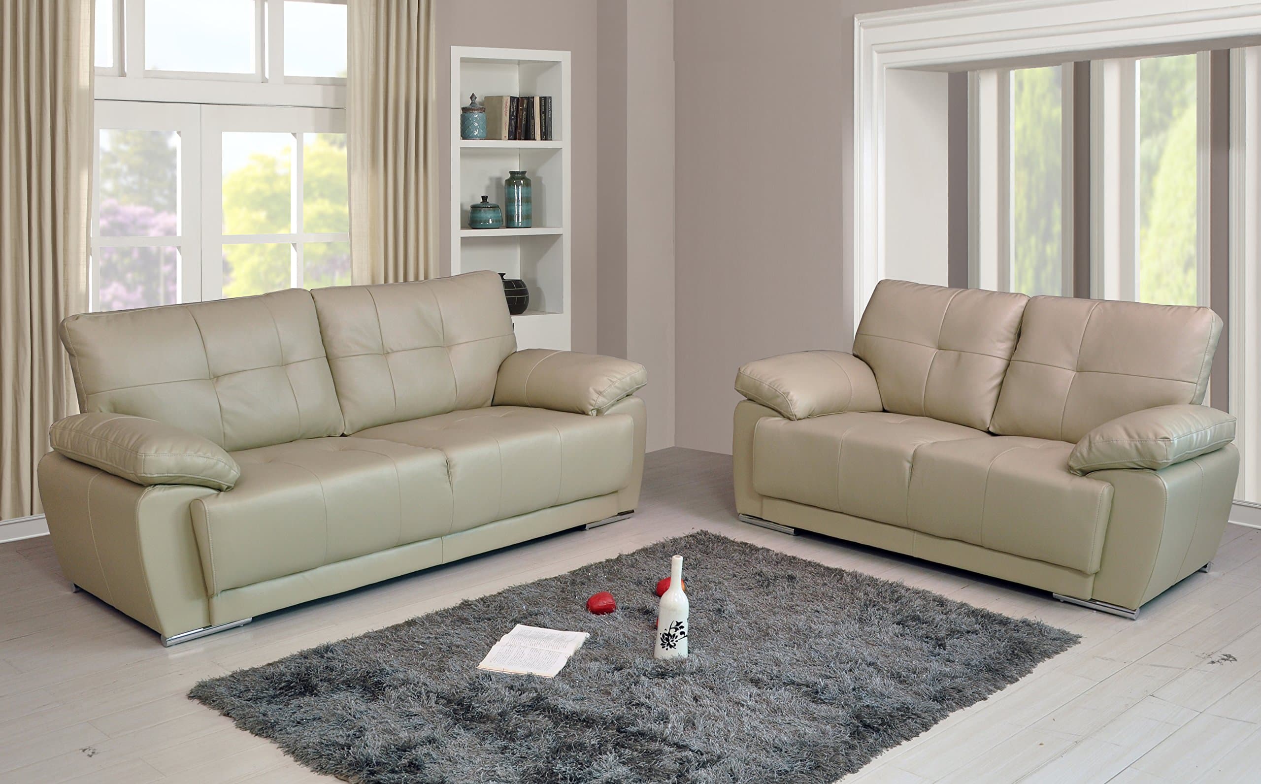 Magda Cream Leather Sofa Suite 3+2 Seater 12 Months warranty