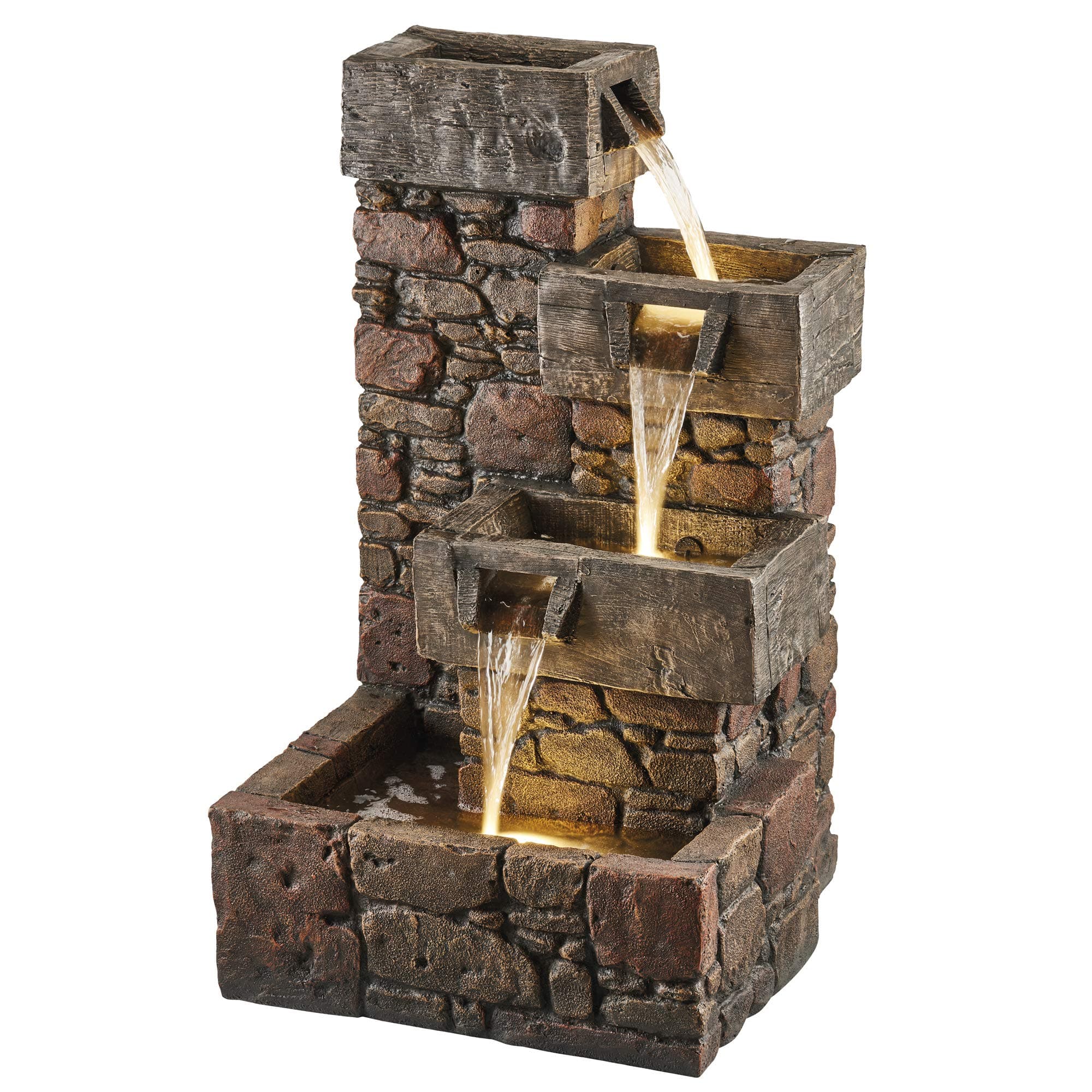 Serenity Cubic Cascading Pebble Wall Water Feature with LED lights, Self-Contained, Weatherproof Ornament for Garden, Patio & Decking (Height 79cm)