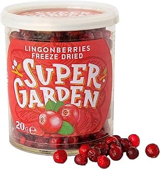 Super Garden Freeze Dried Lingonberries - Natural Pure Fruit Snacks with No Added Sugar or Preservatives - Crunchy Berries for Smoothies, Baking & Desserts - Gluten-Free Vegan Treats - 20g