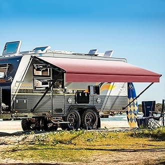 YESCAMP Manual RV Awning Complete Kit Retractable Camper Awning for RV or Trailers RV Roll Out Awning for Camper or 5th Wheel,Travel Trailers,Toy Haulers,Motohome(13Ft,Black Frame,Burgundy Fade