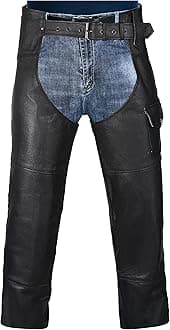 HWKMotorcycle Leather Chaps for Men and Women, Black Motorcycle Chaps for Road Rash Protection and All-Weather Comfort