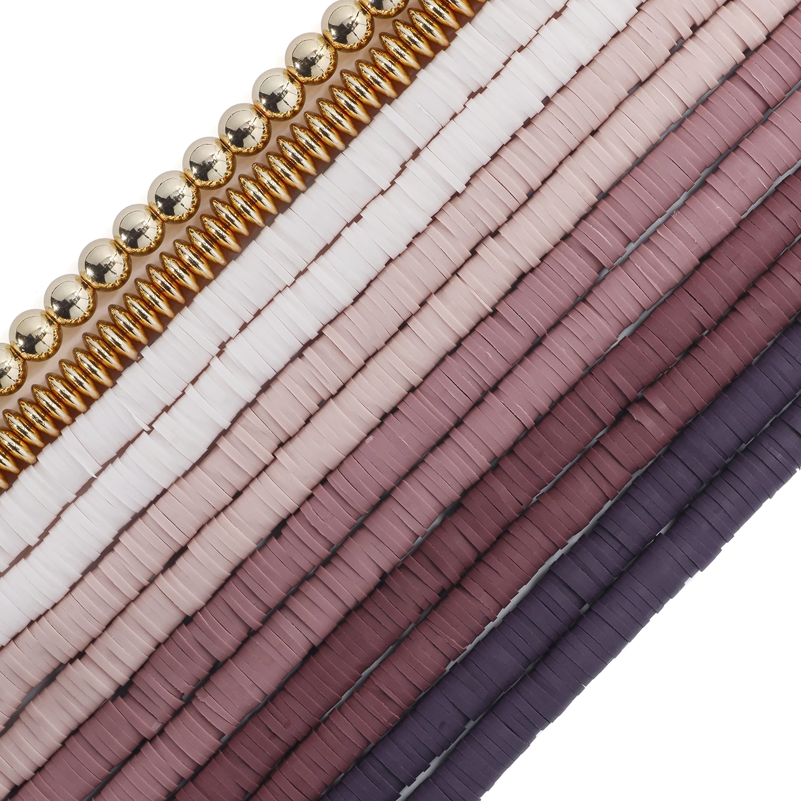 BocarBOCAR 6mm 10 Strands Clay Beads Kit Vinyl Flat Handmade Polymer Clay Beads with 2 Strands Alloy Beads Spacer for Jewelry Making Necklace Bracelet Earrings Finding (CB-001-mix 7)