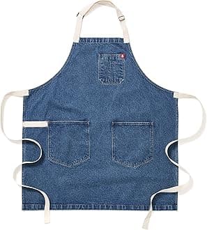 Essential Apron - Heavy-Duty Denim Kitchen Apron with Pockets & Towel Loop - Professional Chef Workwear for Cooking & Grilling - Georgia Blue