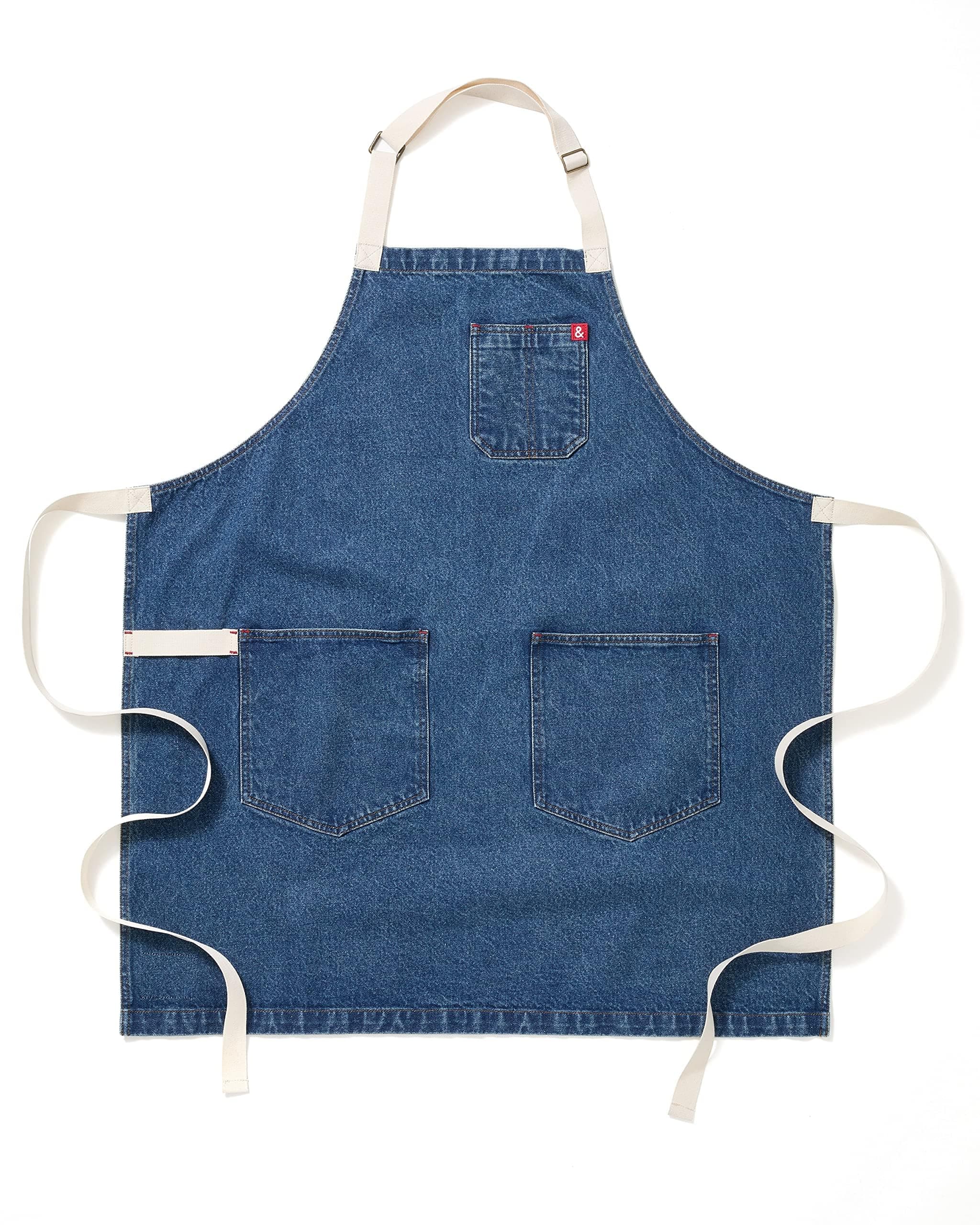 hedley & bennett Essential Apron - Heavy-Duty Denim Kitchen Apron with Pockets & Towel Loop - Professional Chef Workwear for Cooking & Grilling - Georgia Blue