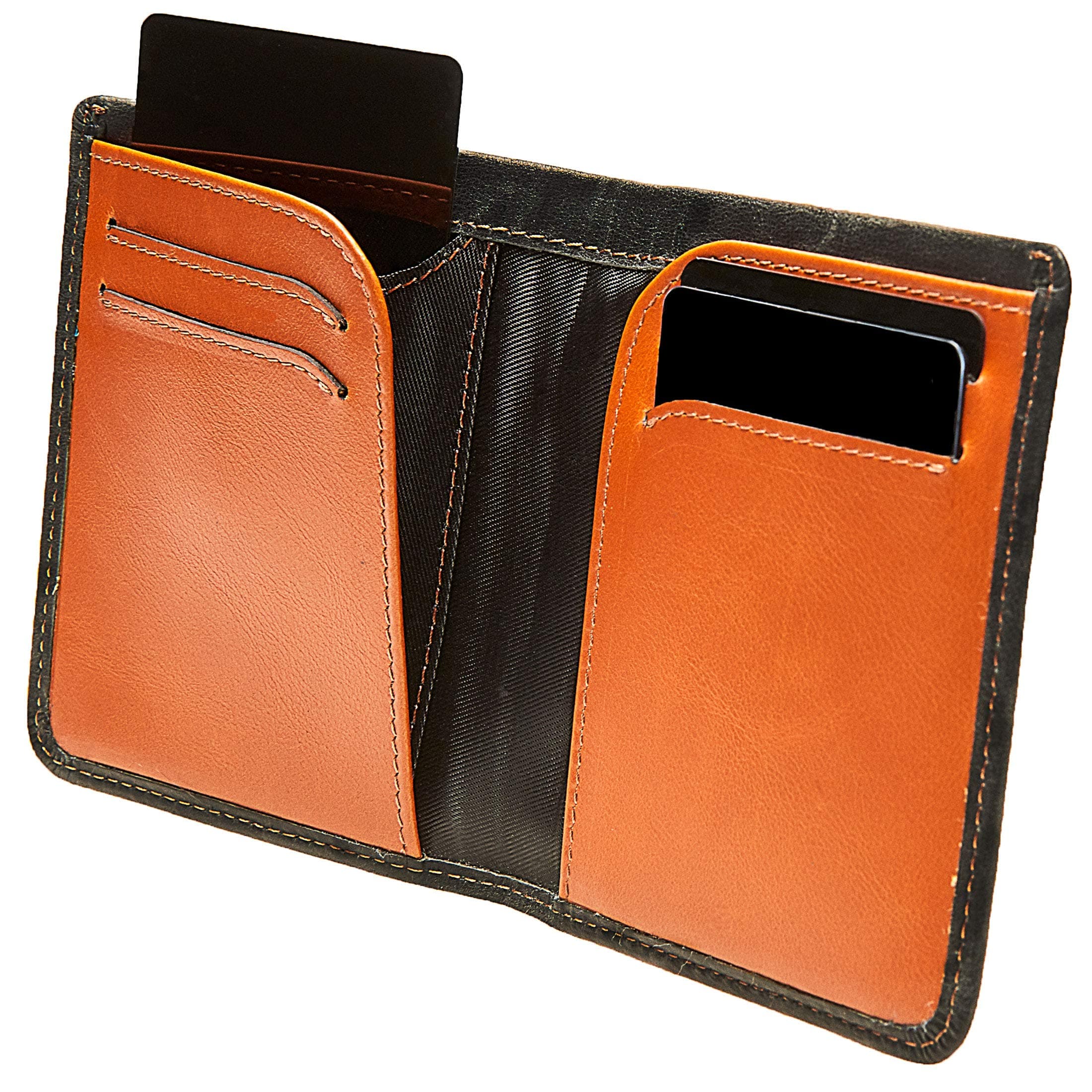 Men's Wallet Slim, Flat, Without Coin Pocket in Coal Black and Cognac Brown in Full Grain Leather by Jack Melon | Brand New Design | Slim Wallet with RFID Protection (Coal Black)