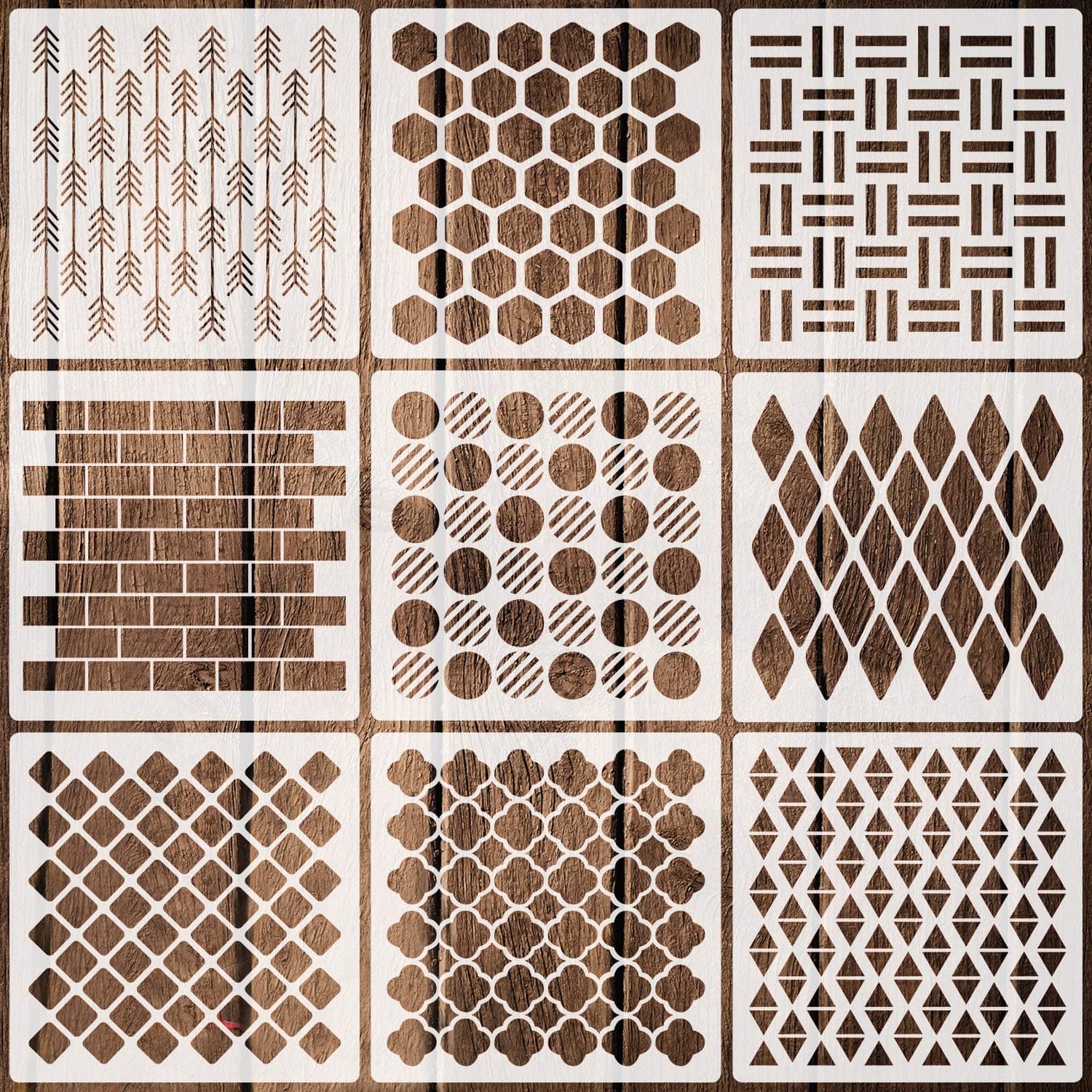 9 Pack Geometric Stencils Reusable Art Templates for Painting on Walls Canvas Wood Furniture, 7.9 Inches