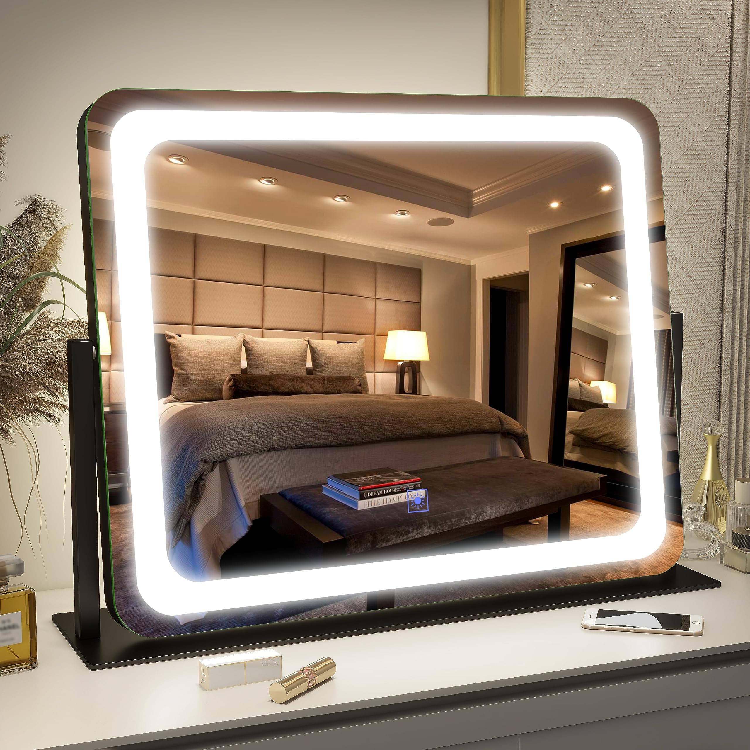 FENNIO Vanity Mirror with Lights 22"x17",LED Lighted Makeup Mirror,Large Makeup Mirror with Lights,Touch Screen with 3-Color Lighting,Led Mirror Makeup,Dimmable,for Vanity Desk Tabletop,Bedroom