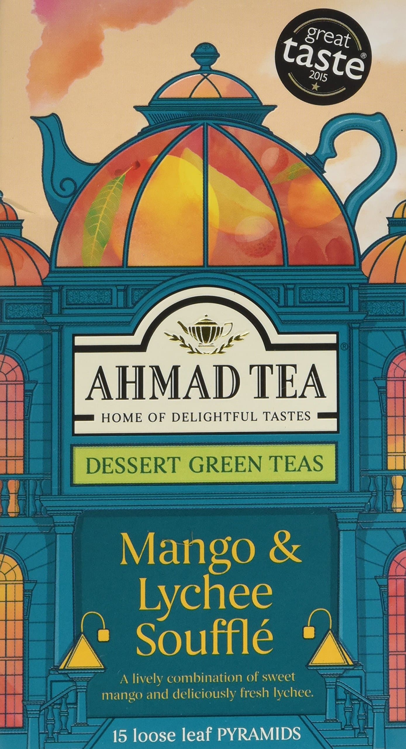 Ahmad Tea Mango & Lychee Souffle Dessert Green Tea - 15 Pyramid Teabags