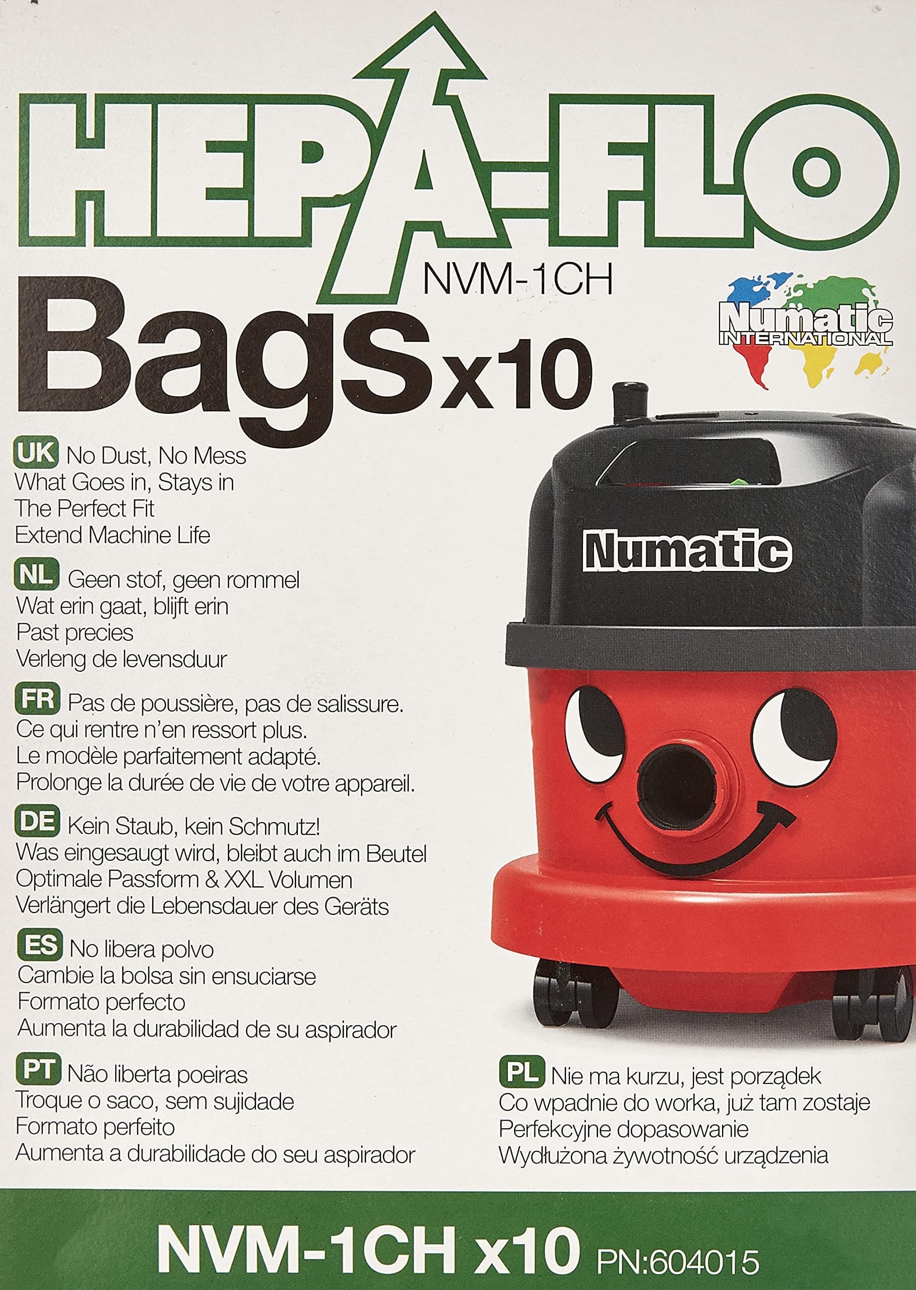 NVM-1CH HepaFlo' Disposable Filter Bags Pack - for the "Henry" HVR200A, the "Hetty" HET200A, the "James" JVP180, and the "Henry Micro" HVR200M Vacuum Cleaners - (10-Bags Per Pack)