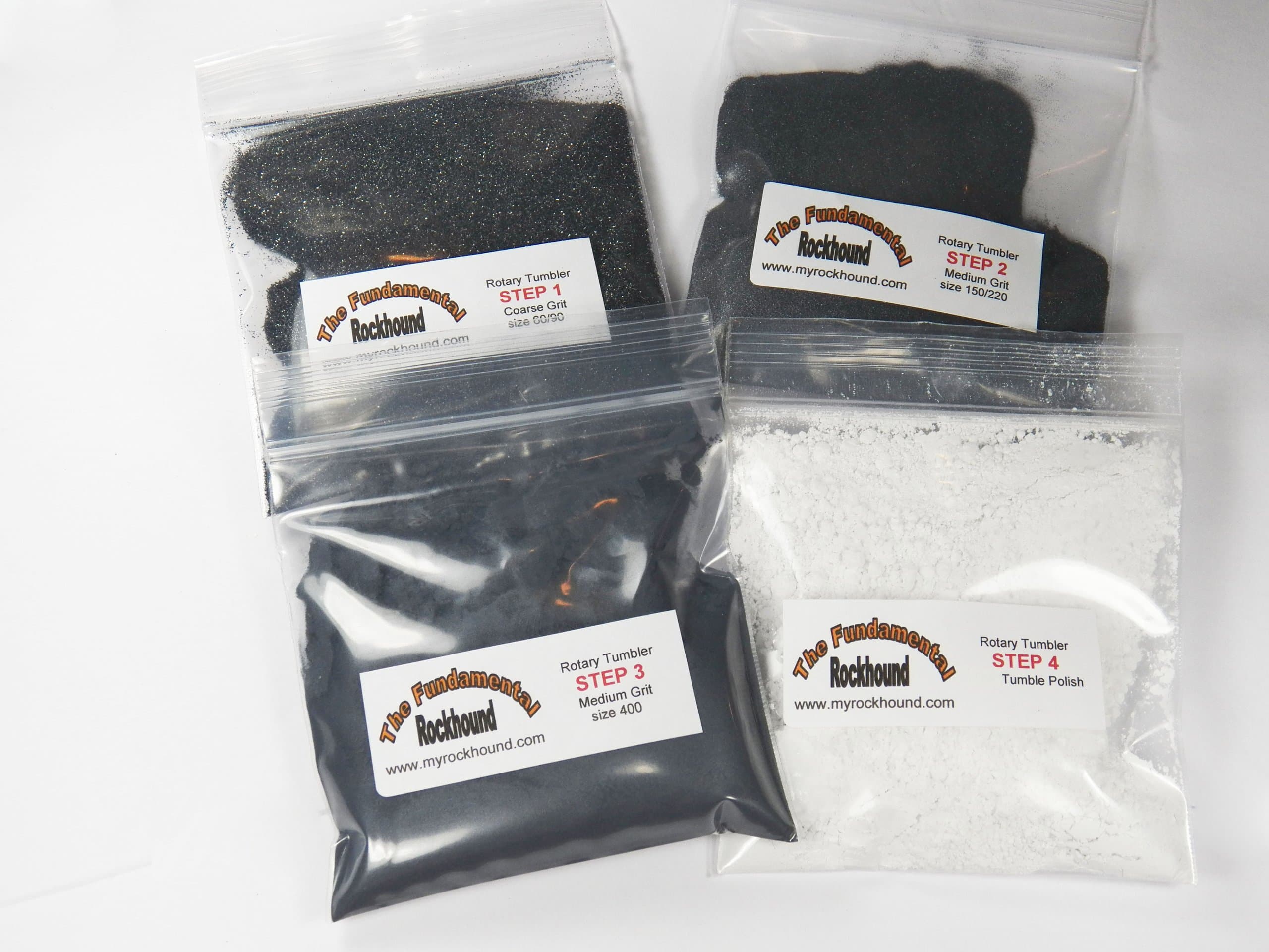 Fundamental Rockhound Products: Two 4 Step Rock Tumbling GRIT KIT for Tumble polishing Rocks for 3 Pound Tumbler Single Use Refill