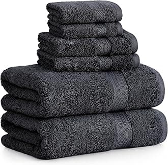 LANE LINEN 100% Cotton Luxury Bath Towel Set - 6 Pieces - Ring Spun, Super Soft & Highly Absorbent - 2 Bath, 2 Washcloths, 2 Hand Towels for Bathroom - Holds Well After Multiple Washes - Black