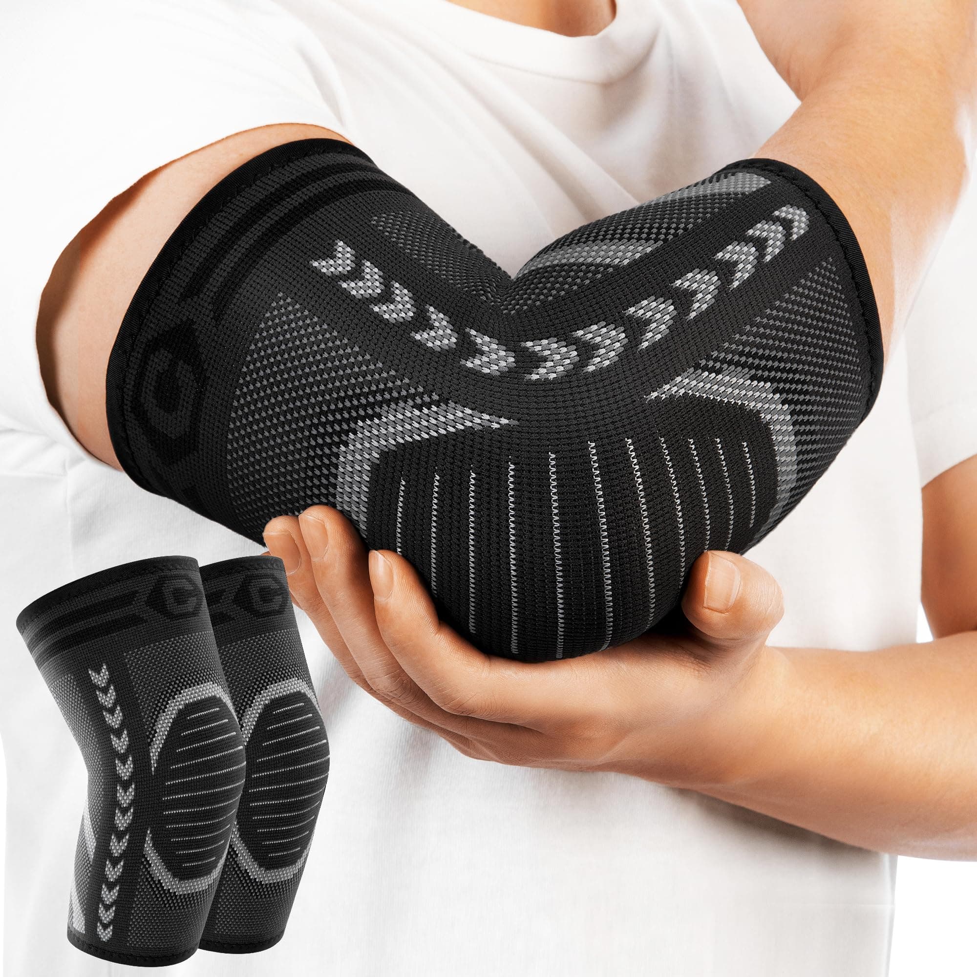 CAMBIVO Elbow Support for Men & Women (2-Pack), Compression Elbow Sleeves for Tendonitis Discomfort, Targeted Support for Tennis, Golf, and Weightlifting