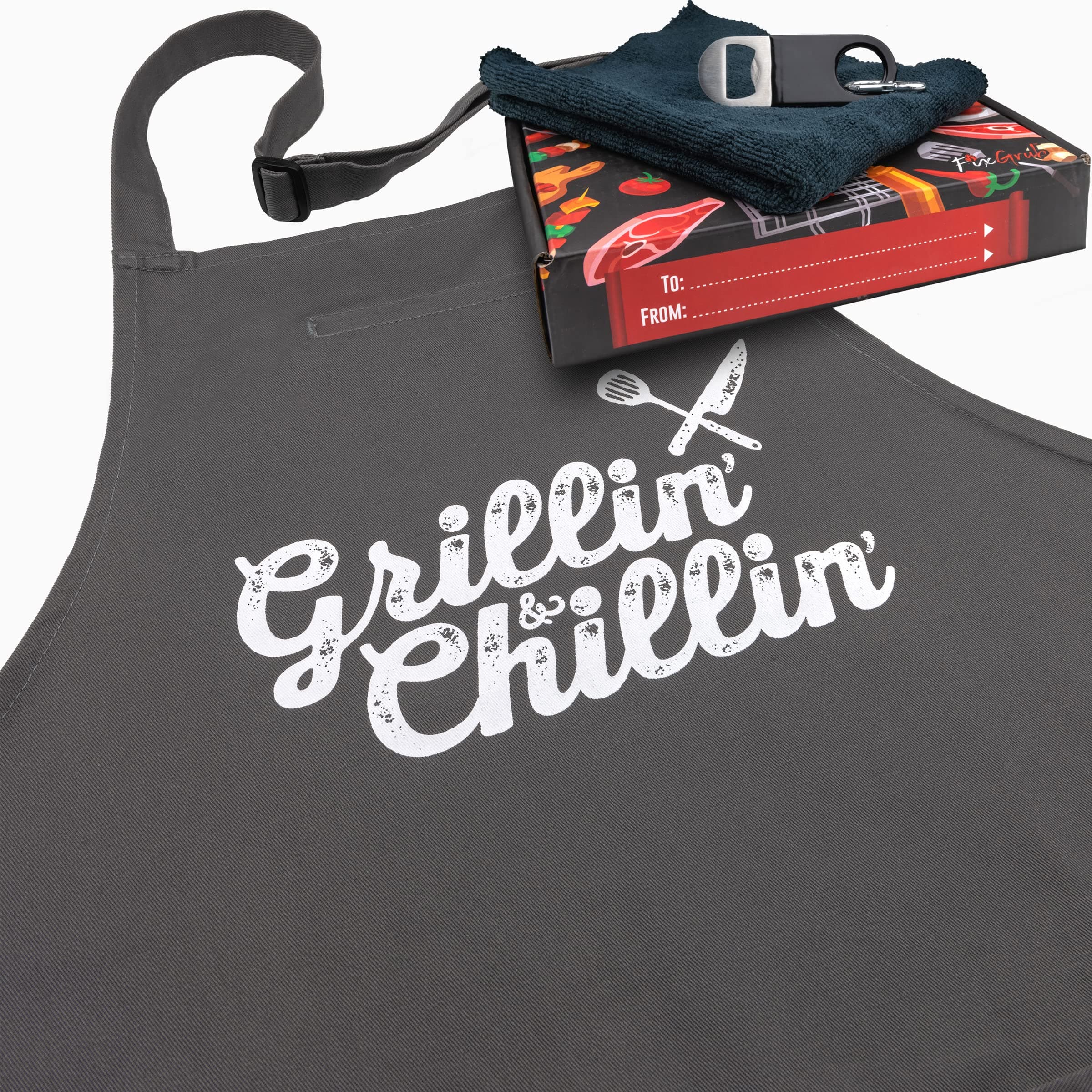 Grilling Apron, Kitchen Apron, BBQ Apron for Men, Ideal Christmas or Father's Day Gift, Gift Set or Apron Only