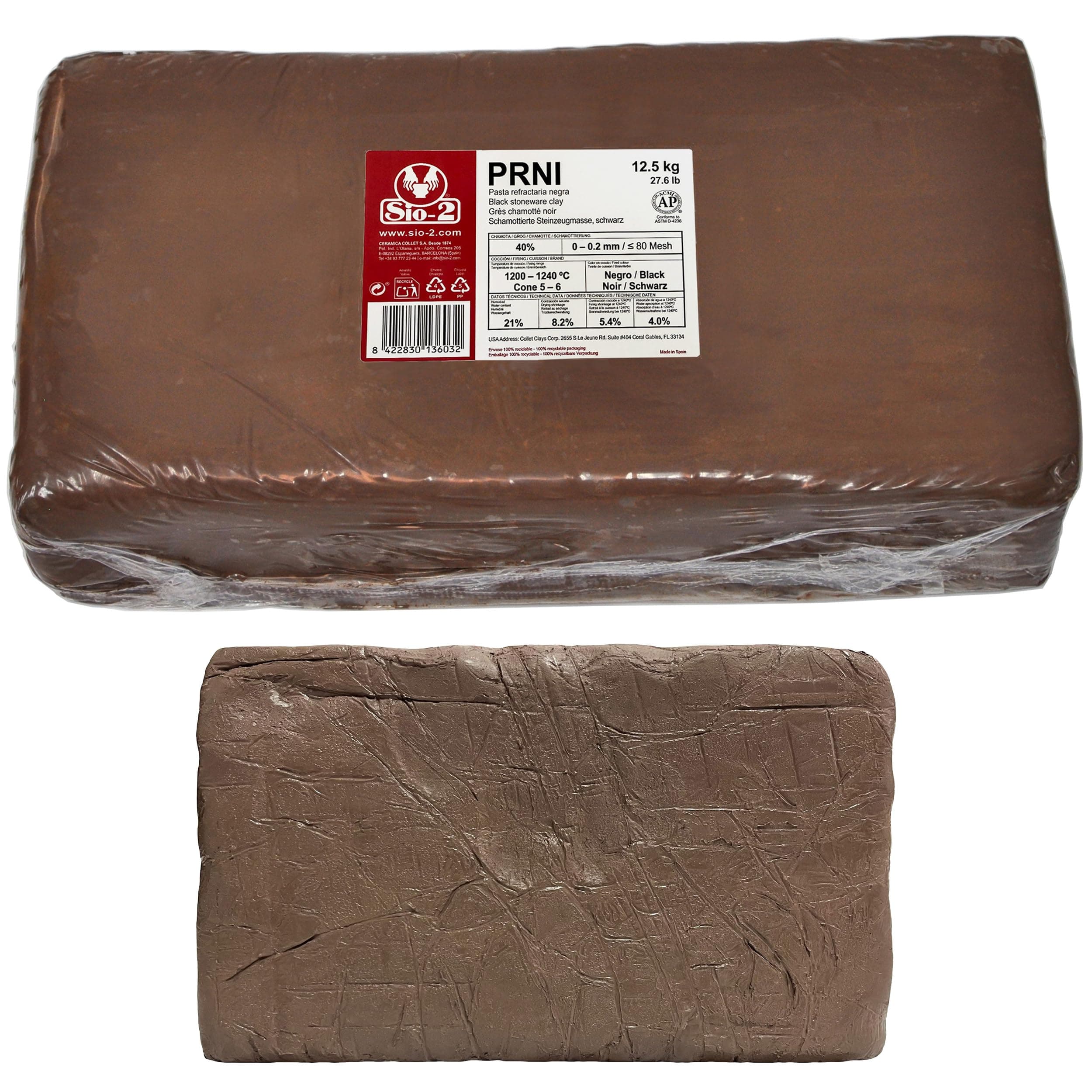 SIO-2 PRNI Black High Fire Stoneware Clay, 27.6 lb (Cone 5-6) Natural Modeling Pottery Clay for Wheel Throwing & Hand Building