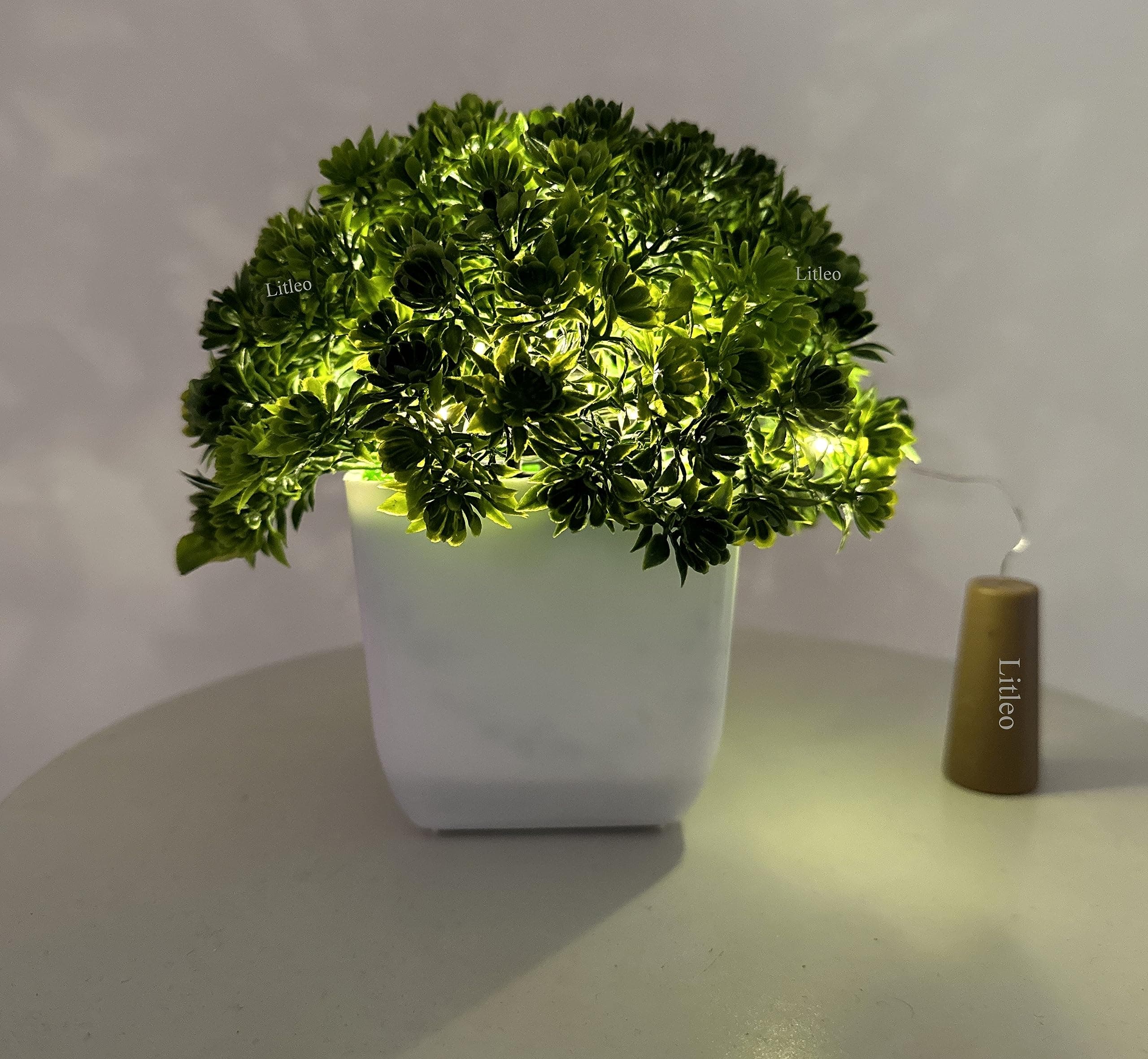 Litleo Plants with LED Light, for Home Office Gift, Decoration, Table, showpiece Bonsai Artificial Plant with Pot (18 cm) (Green)