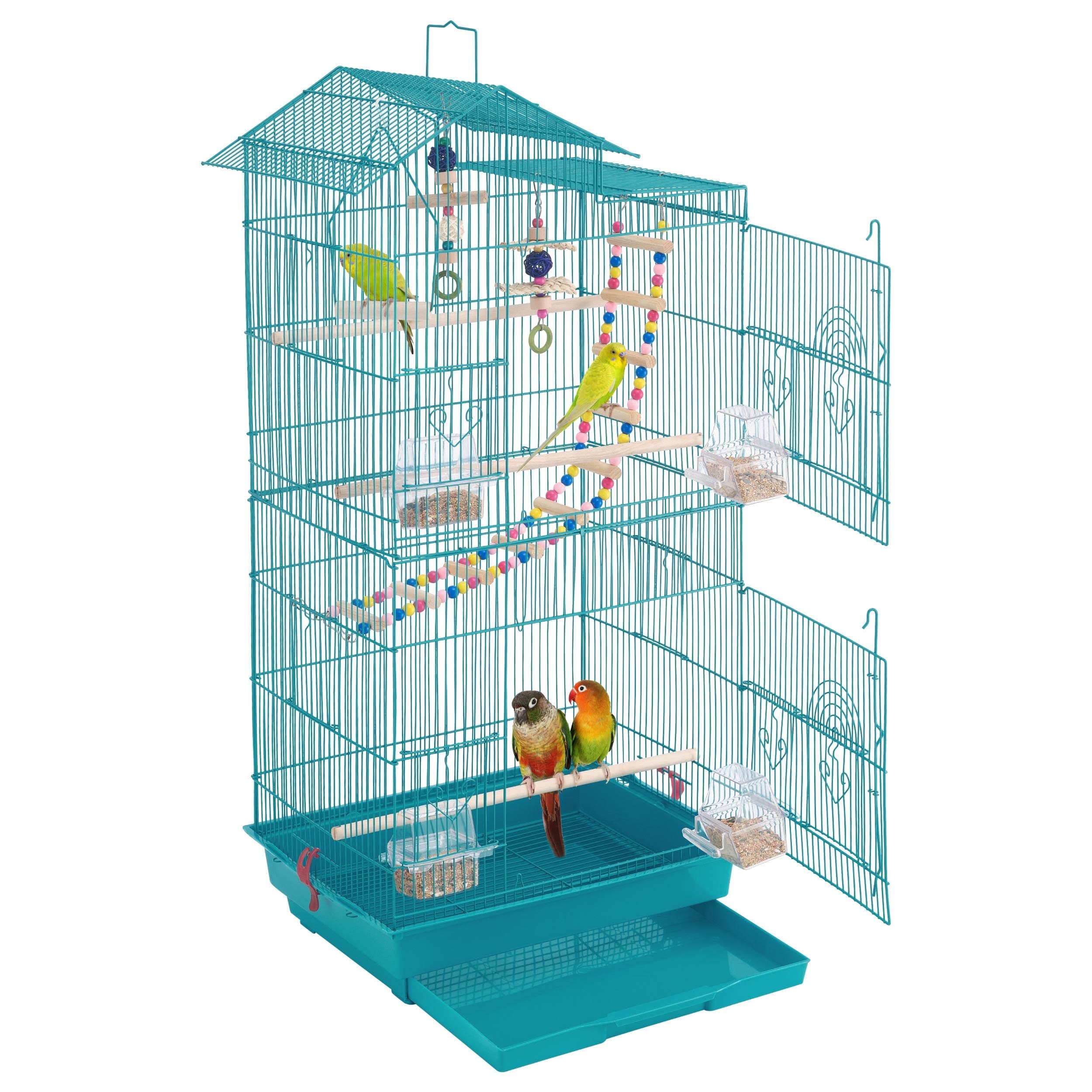 Yaheetech 39'' H Metal Roof Top Bird Cage Medium Small Parrot Cage w/Toys & Swing & Ladder for Canary Budgie Cockatiel Conure Parakeet