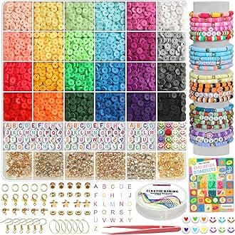 6000+PCS Clay Beads Bracelet Making Kit,24 Color DIY Flat Preppy Beads for Friendship Jewelry Making,Polymer Heishi Beads with Charms Gifts for Teen Girls Crafts for Ages 4-12