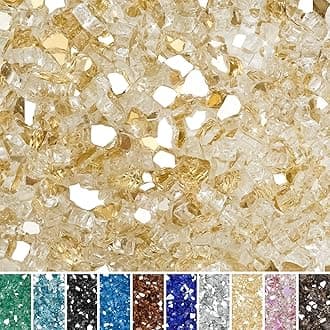 Skyflame High Luster 10-Pound Fire Glass for Fire Pit Fireplace Landscaping, 1/2-Inch Gold Reflective