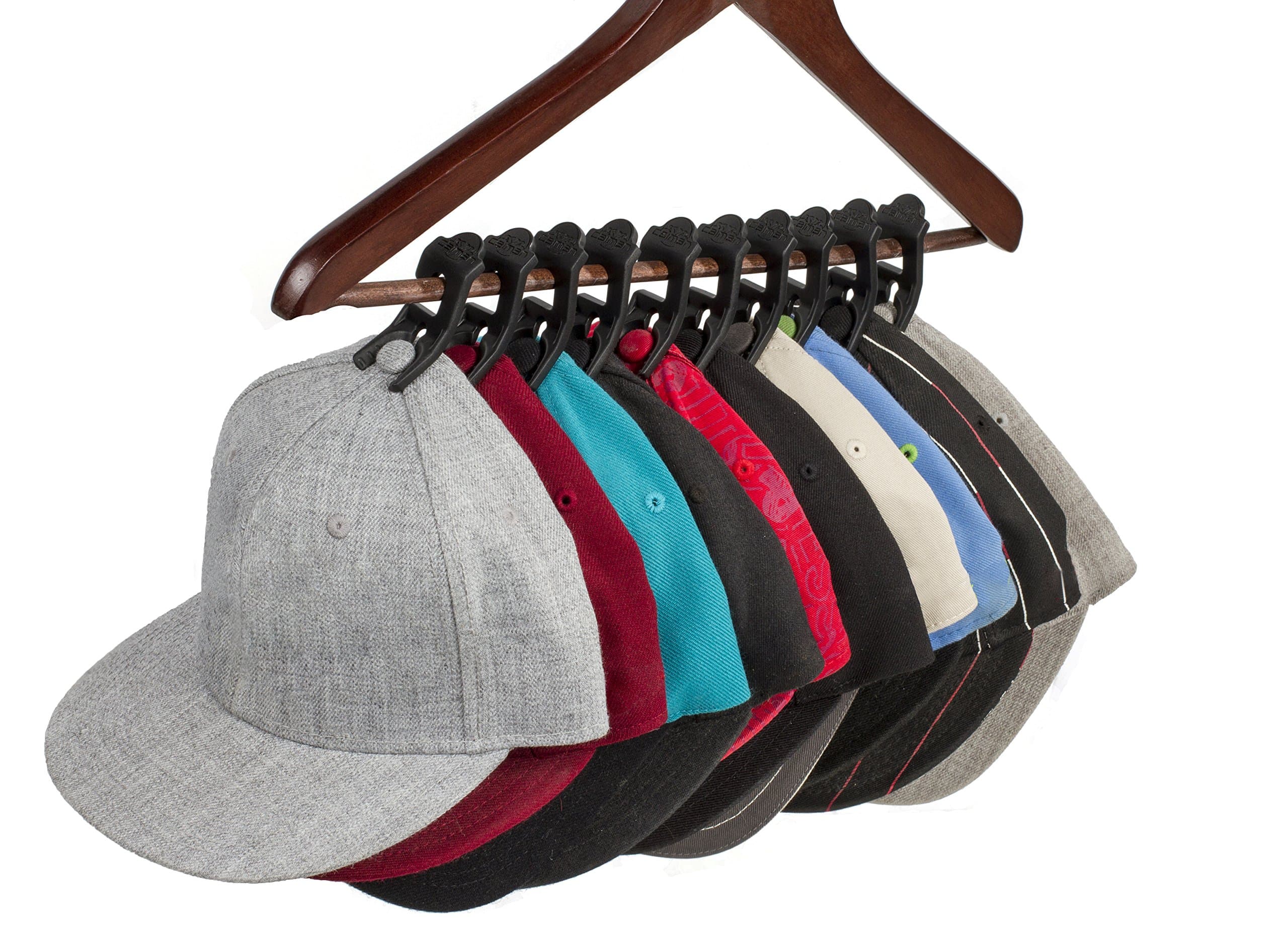 Caiman Hat Clips: The Hat Organizer that Fits in Your Closet and Protects Your Hats Better than a Hat Rack Using Clips with a Safe, Unique Grip (10 pack) (Black)