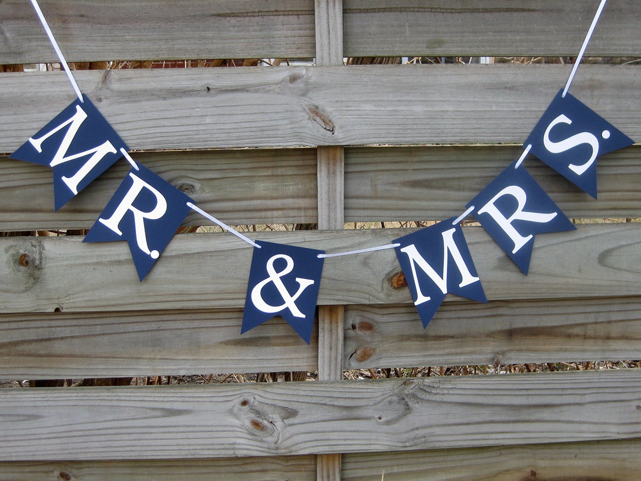 Mr. & Mrs. banner in Navy Blue and White - Wedding Decoration and Photo Prop