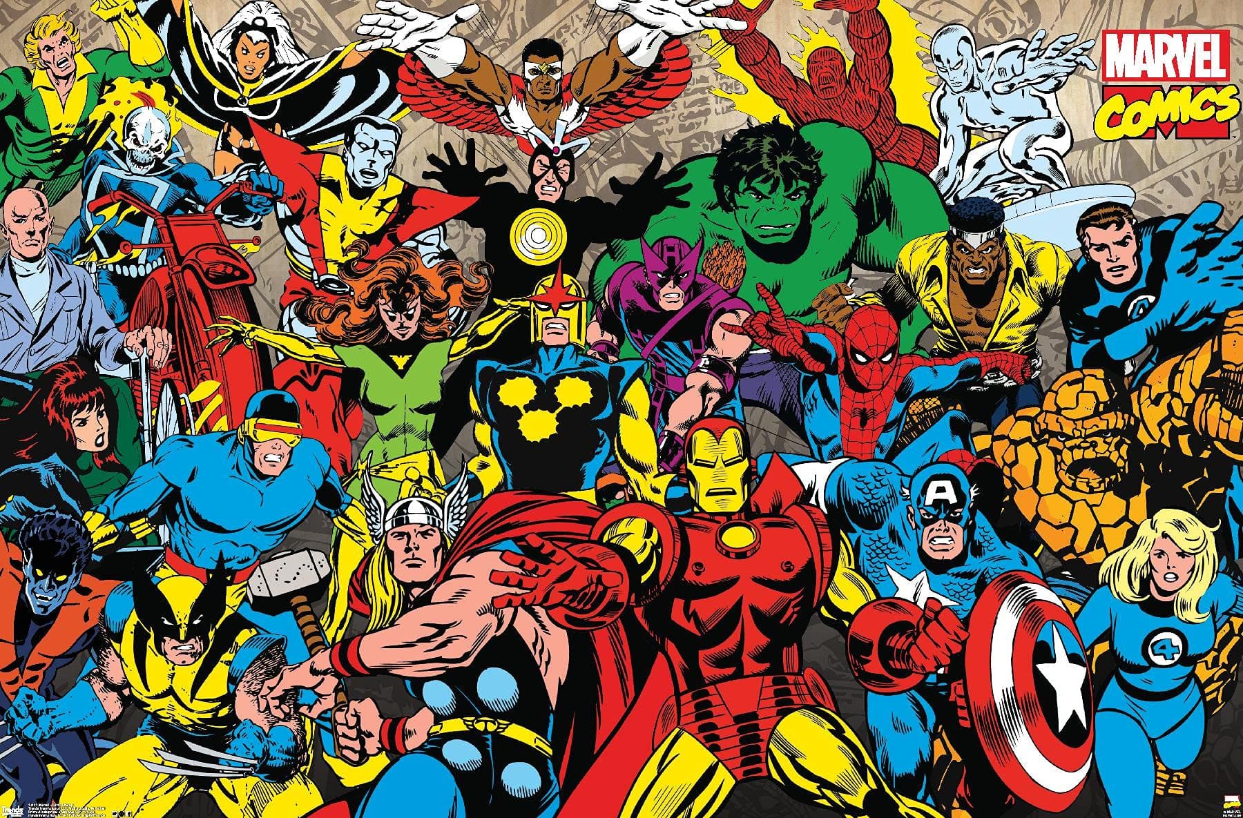 Marvel Comics - Retro Lineup Wall Poster, 22.375" x 34", Premium Unframed Version