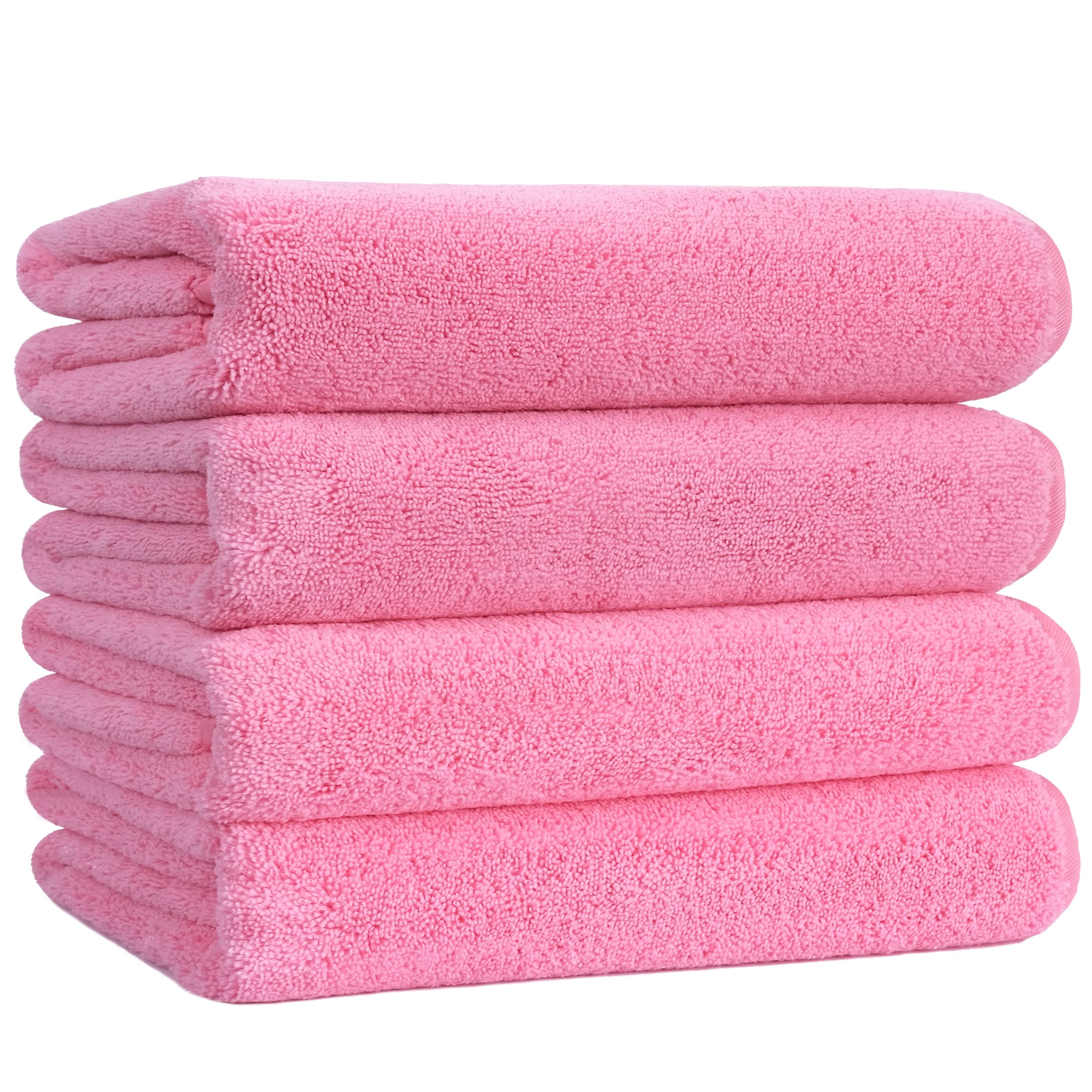 Quick Dry Lint Free Microfibre Bath Towel, 76 x 145 cm, Pack of 4 (Pink)