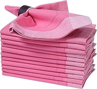 Bedding Craft Cotton Cloth Dinner Napkins Set of 12 – 20x20 Pink Multi Double Hemstitched – Machine Washable Fabric Napkins for Weddings, Parties & Dining Tables