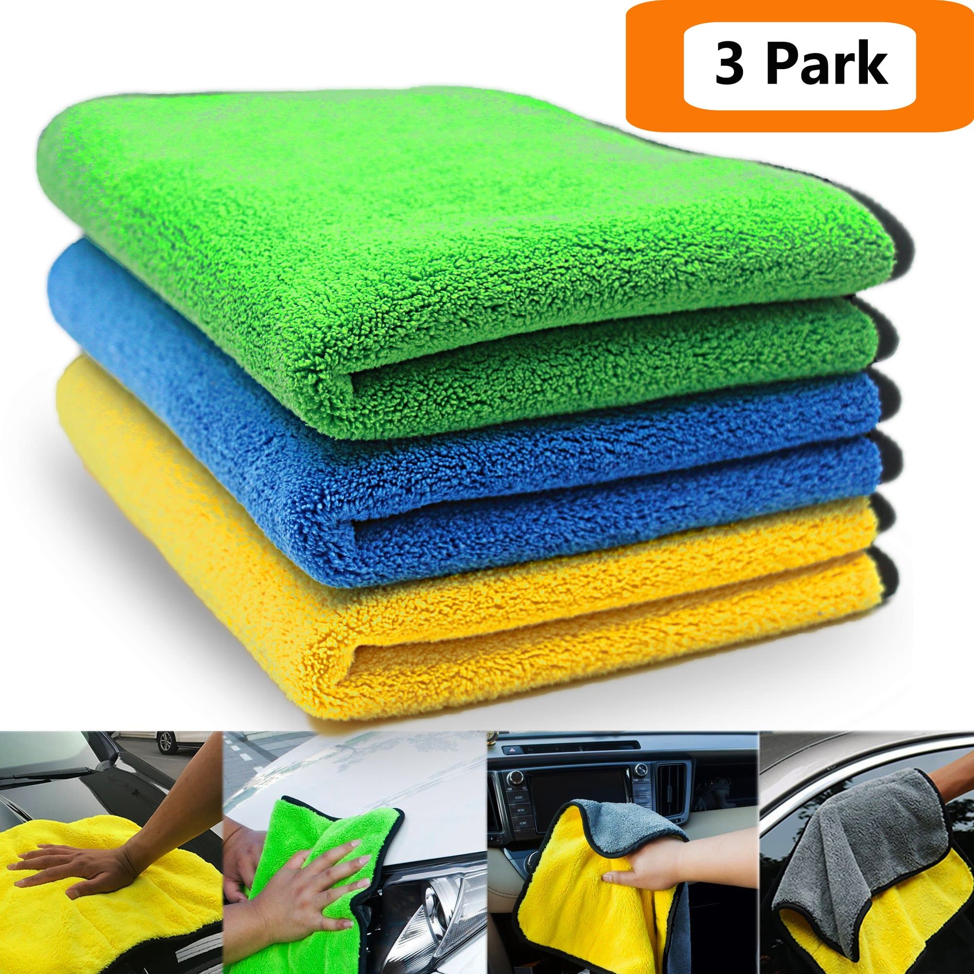 Microfiber Cleaning Cloths，Car Detailing Towels Dual Layer Ultra-Thick Microfiber Polishing Waxing Drying Cleaning Towel Cloth Car Polishing and Drying Cloth Auto Detailing Towels (3-Pack ; 11.8 x 15.7 inch ，840gsm )