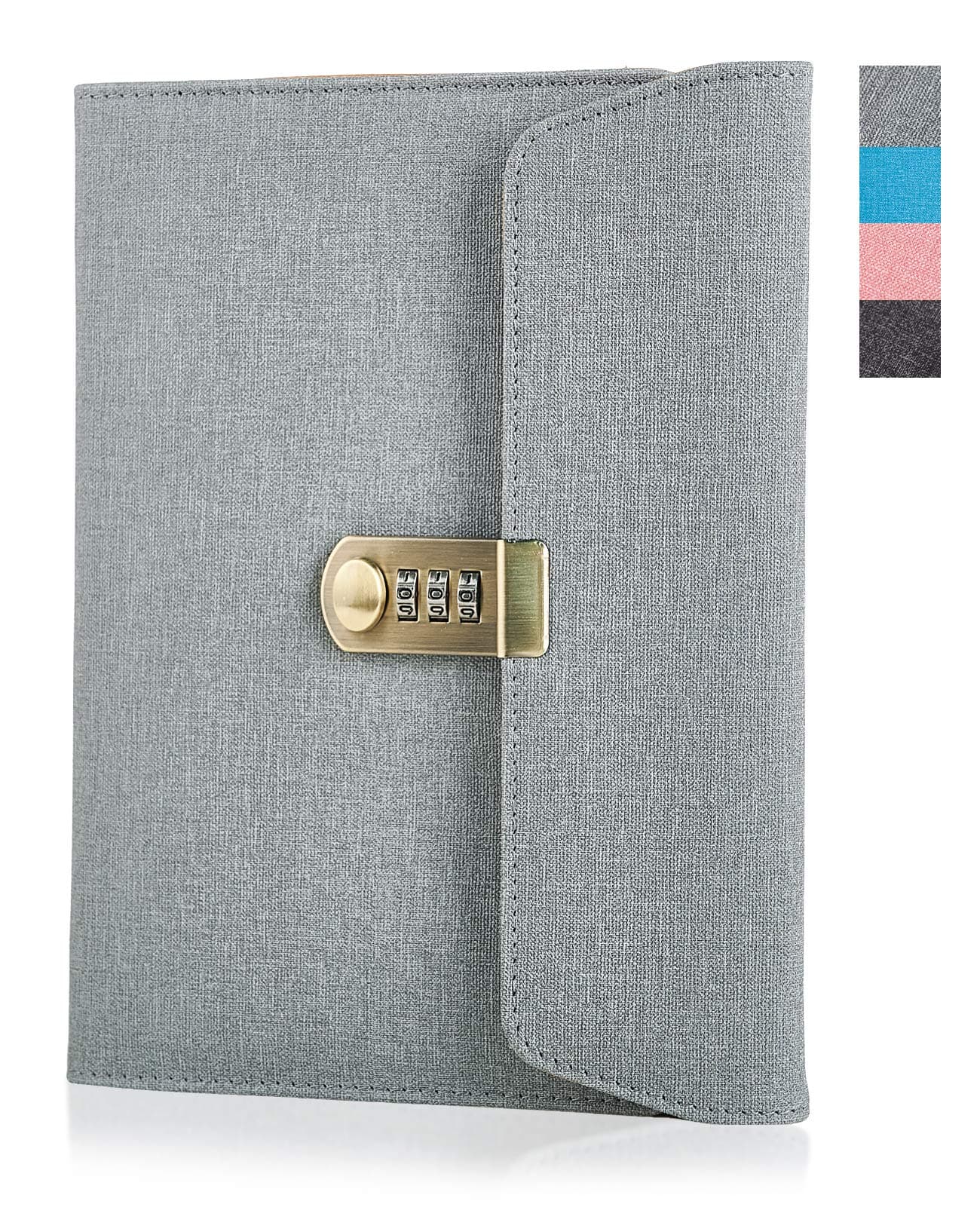 Journal with Lock for Women, 2-in-1 Lock Journal with Combination Digital Password, Locking Diary Journal with 4 Card Slots, Pen Holder, 95 Sheets/190 Pages A5 Papers, Light Grey