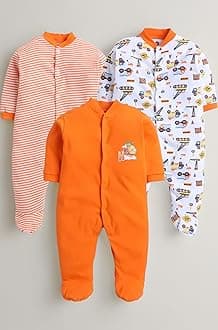 EIO 100% Cotton Baby Rompers Sleepsuits Jumpsuits Night Suits for Newborn Baby Boys & Girls | Soft Infant Bodysuit | Pack of 3 Kids Rompers
