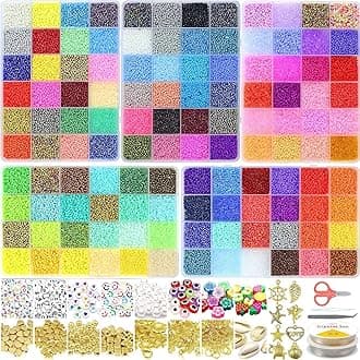 54000pcs Glass Seed Beads for Jewelry Making Kit, 120 Colors 2mm Small Beads Kit Bracelet Beads with Letter Evil Eye Beads Jump Rings & Charms Pendants for Bracelets Making, DIY, Adult Craft Supplies