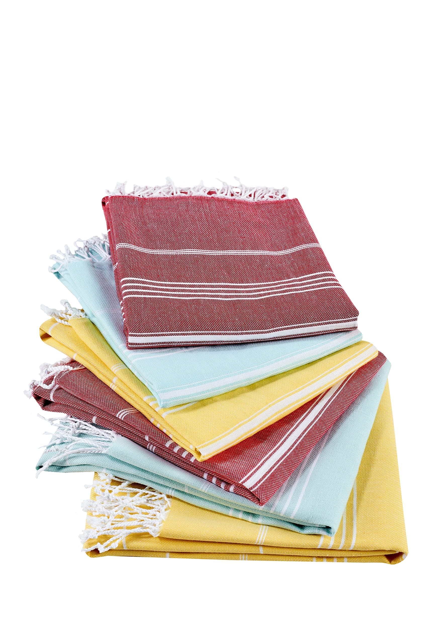 paramus Turkish Beach Bath Towels Peshtemal Blanket, Highly Absorbent Quick and Easy Dry, Soft for Shower, Hammam, Spa, Pool, Gym and Yoga 100% Cotton 37" x 70" XL (Set of 6) (Aqua, Yellow, Red)