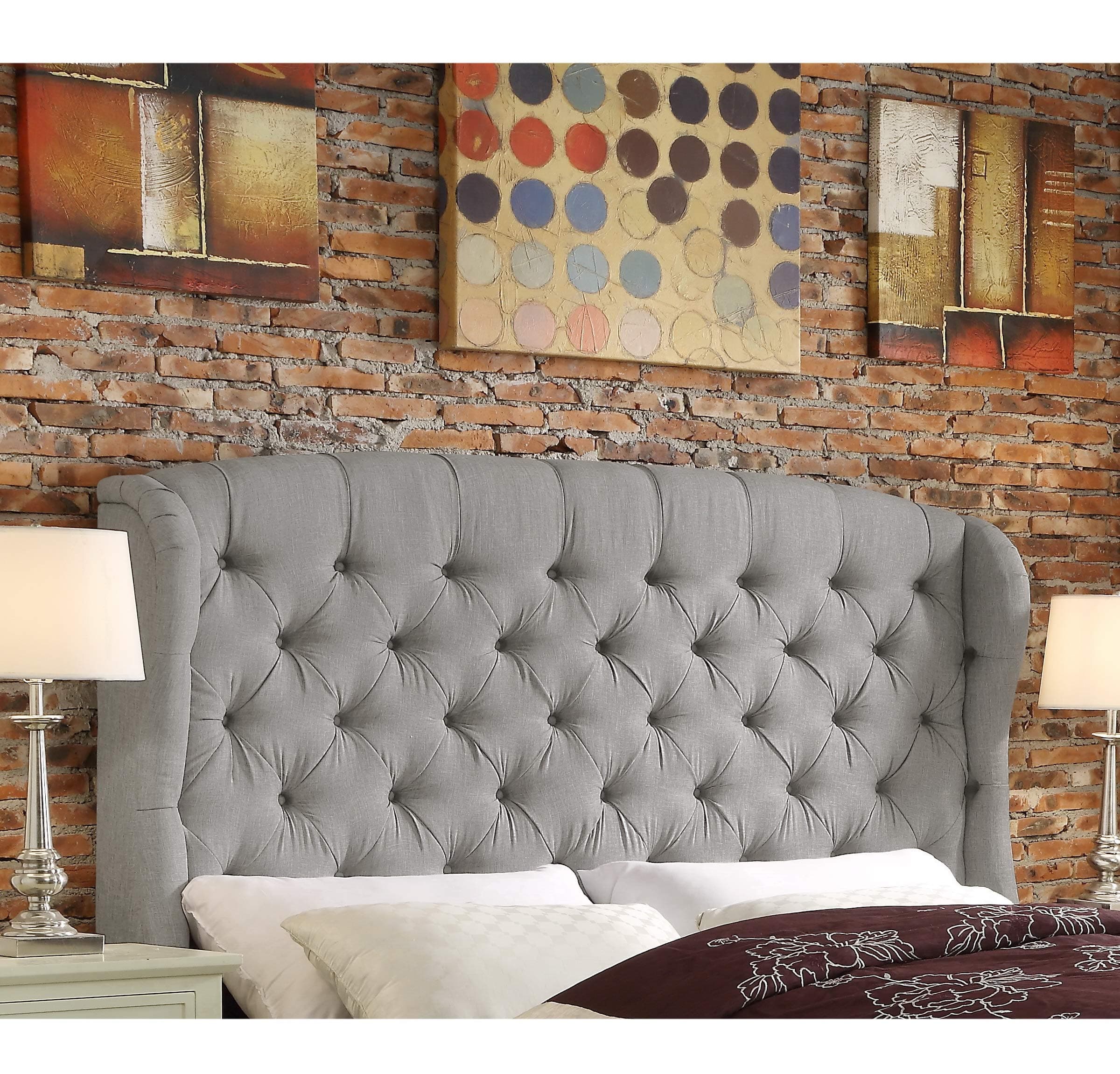 Rosevera Leatham Upholstered Wingback Headboard (Queen, Gray)
