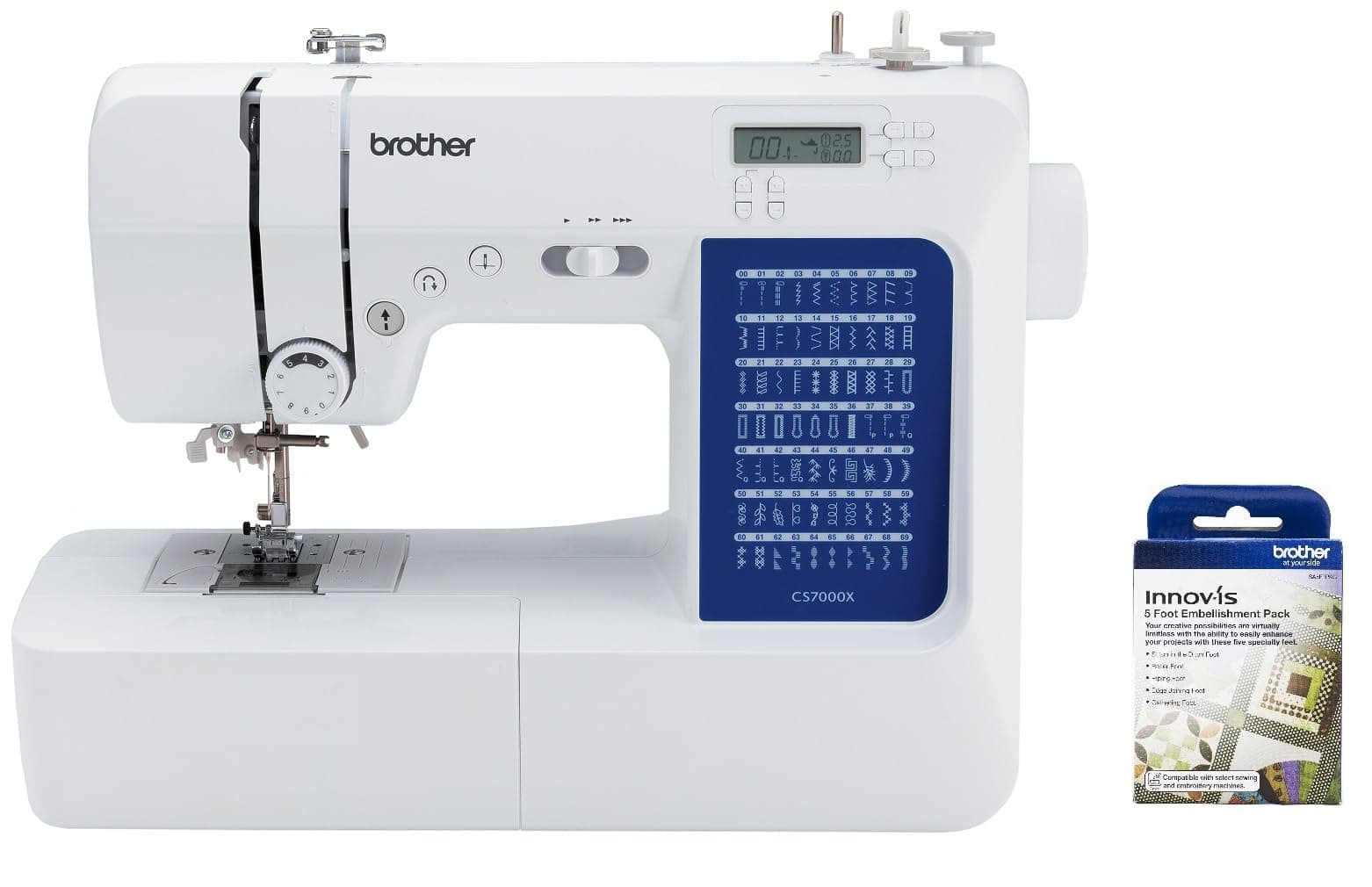Brother CS7000X Computerized Sewing and Quilting Machine and SA5FTPKG 5-Foot Embellishment Pack