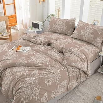 3PCS King Size Duvet Cover Set 100% Egyptian Cotton Bedding King Size Bed Set 400 Thread Count Floral Printed Beige Bliss Duvet Cover King with Pillow Cases 2 Pack