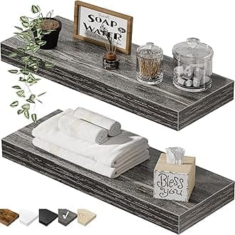 QEEIG Bathroom Floating Shelves for Wall - 15.7" Wall Mounted Shelf Over Toilet Farmhouse Home Decor Display Bookshelf Small 15.7 x 6.7 inch Set of 2, Grey (008-40GY)