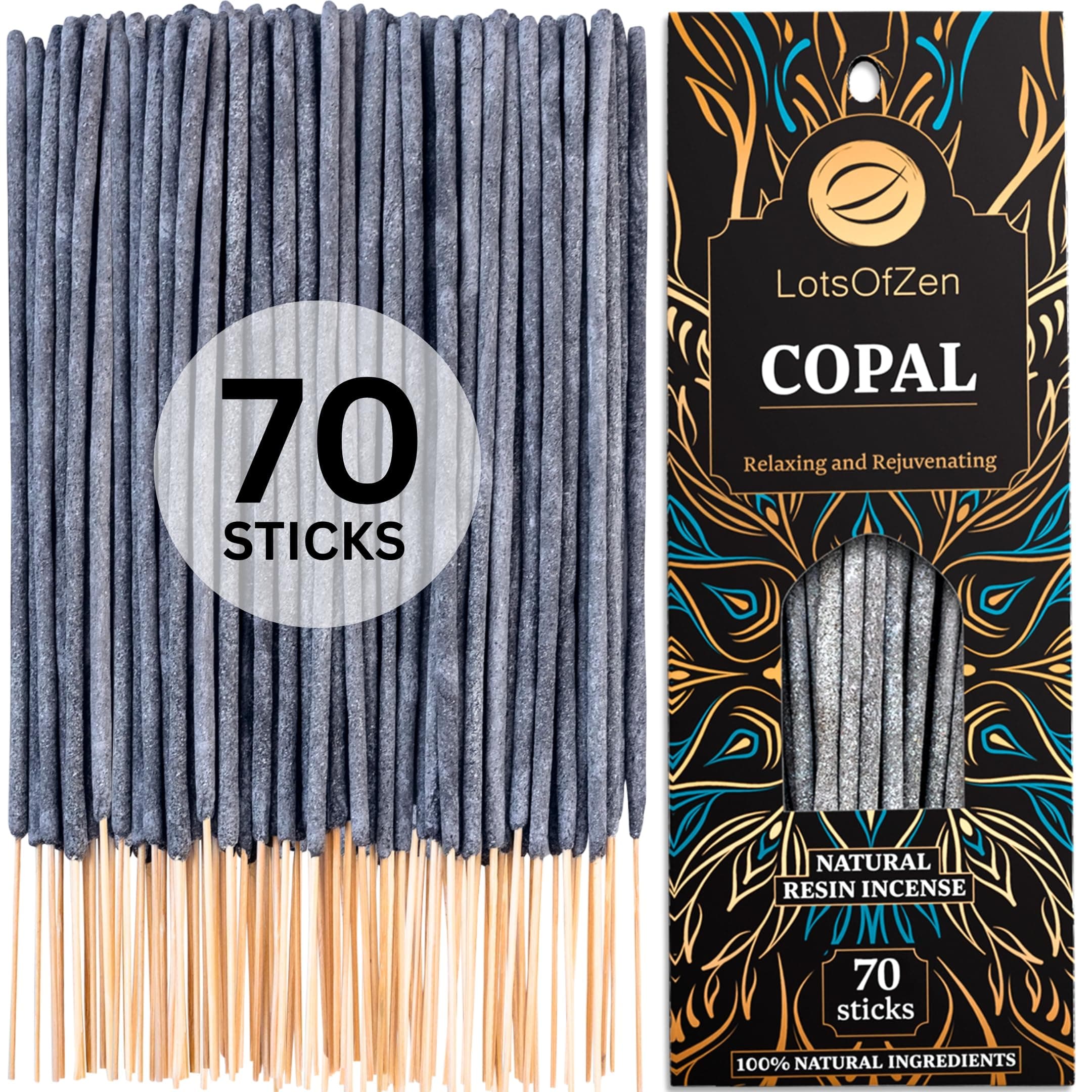 Copal Incense Sticks Smudge Kit (70 pcs) — 1-Hour Burning Spiritual Incense Sticks for Bad Energy Cleansing Kit — 100% Pure Copal Resin Indonesian Long Burning Incense Sticks