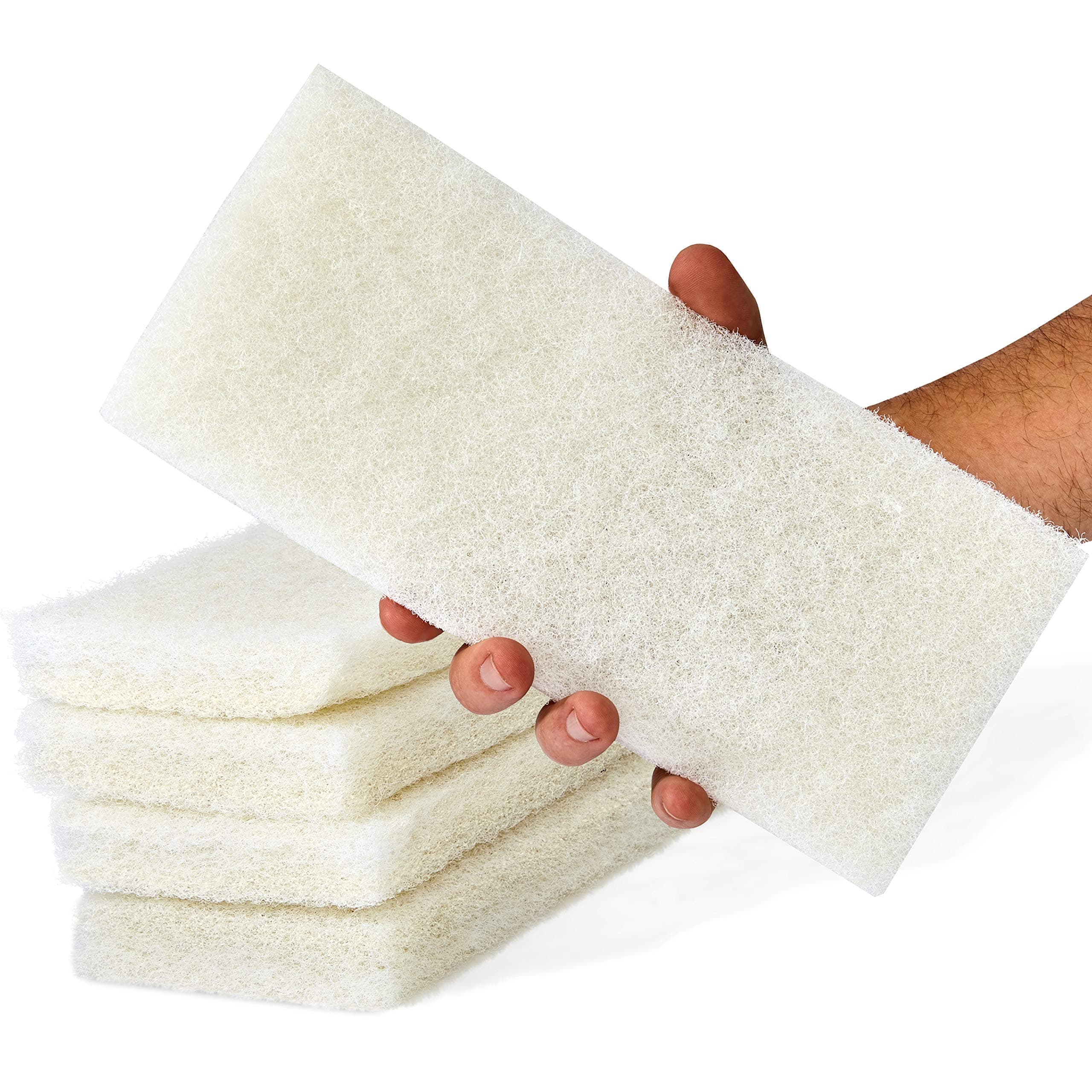 Commercial-Grade Non-Abrasive White Cleaning Pad 5 Pack By Mop Mob. Large, Multi-Purpose 10 in x 4 1/2 in Scouring Pad Fits Universal Holders. Great For Scrubbing Sinks, Tile, Windows and Fine China