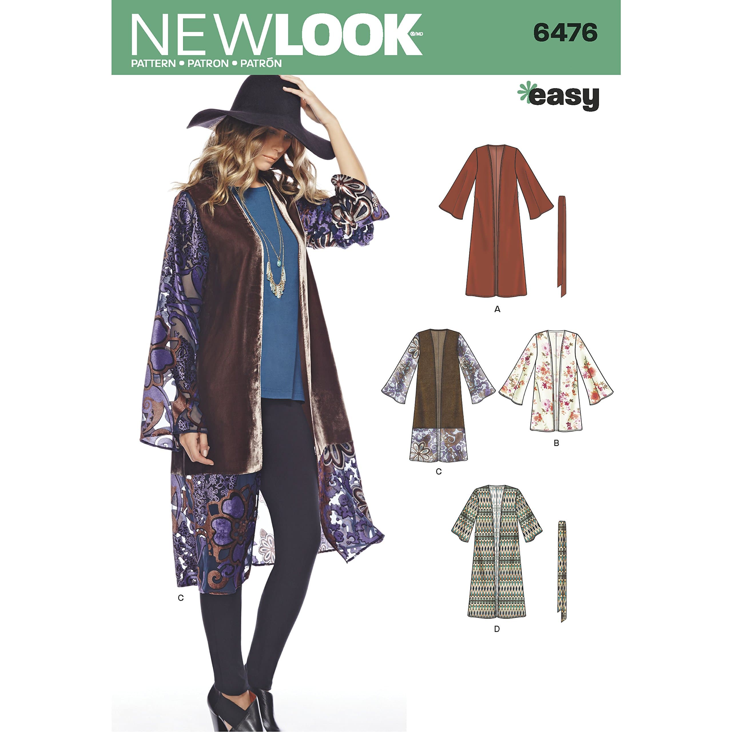 NEW LOOK UN6476A 6476 Pattern 6476 Misses' Easy Kimono with Length & Sleeve Variation