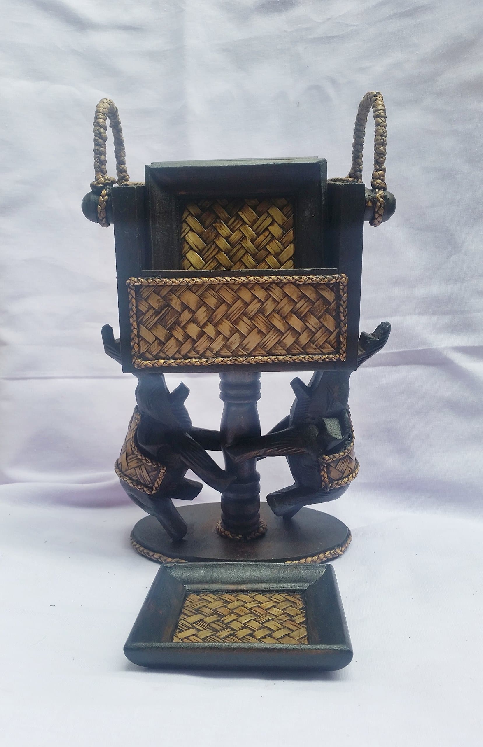 Square Wooden Cup Saucer with Elephant Holder