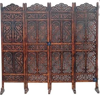 Wooden Room Partition/Screen/Room Divider/Room Separator Traditional Handicrafts 6Ft (Dark Brown) (4 Panel) (4 Panel with Stands)