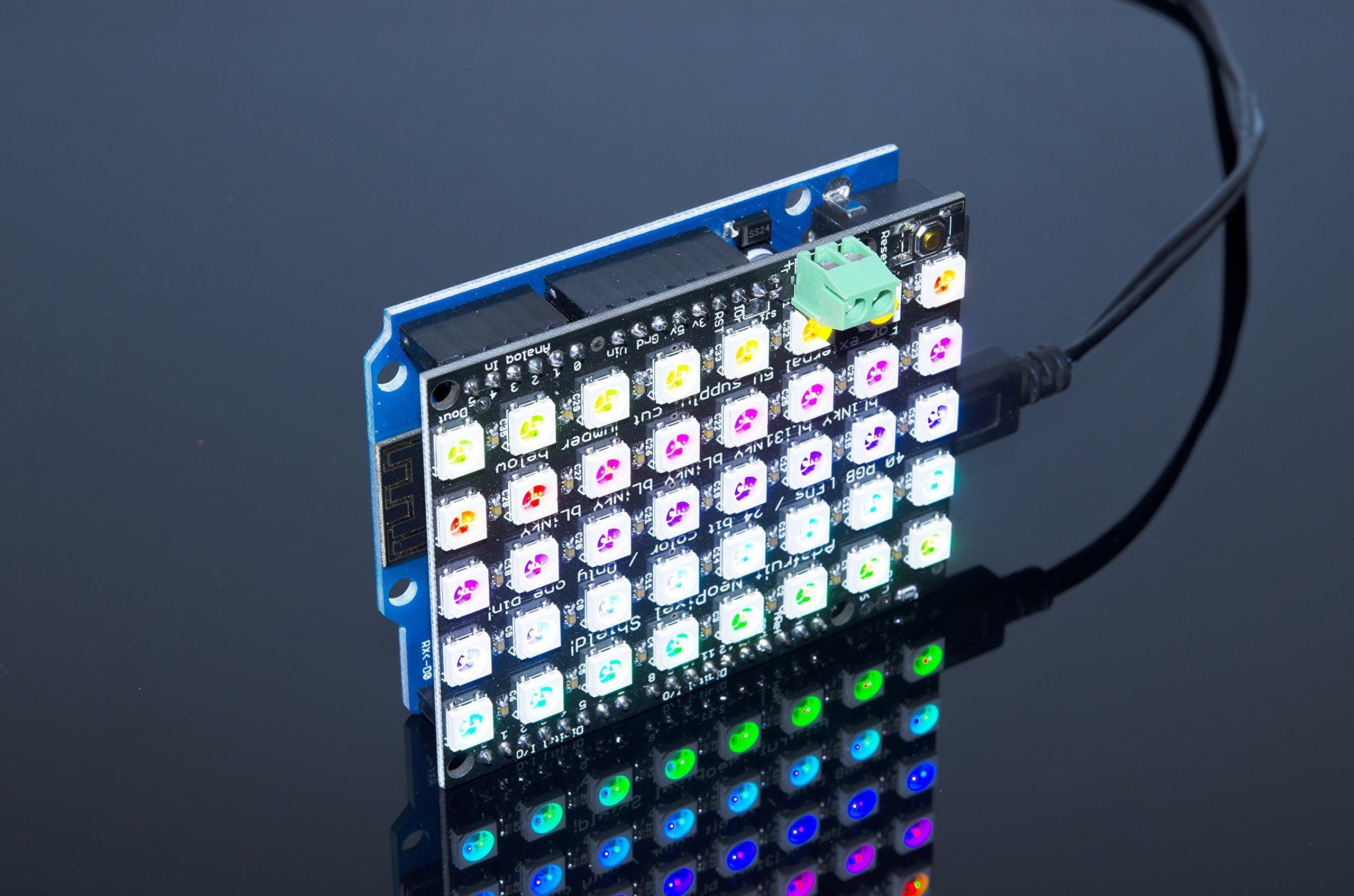 ACROBOTIC 5×8 Pixel Arduino Shield Addressable 24-Bit RGB LED Matrix (Black PCB), 5V, WS2812B (WS2811), Arduino UNO Shield