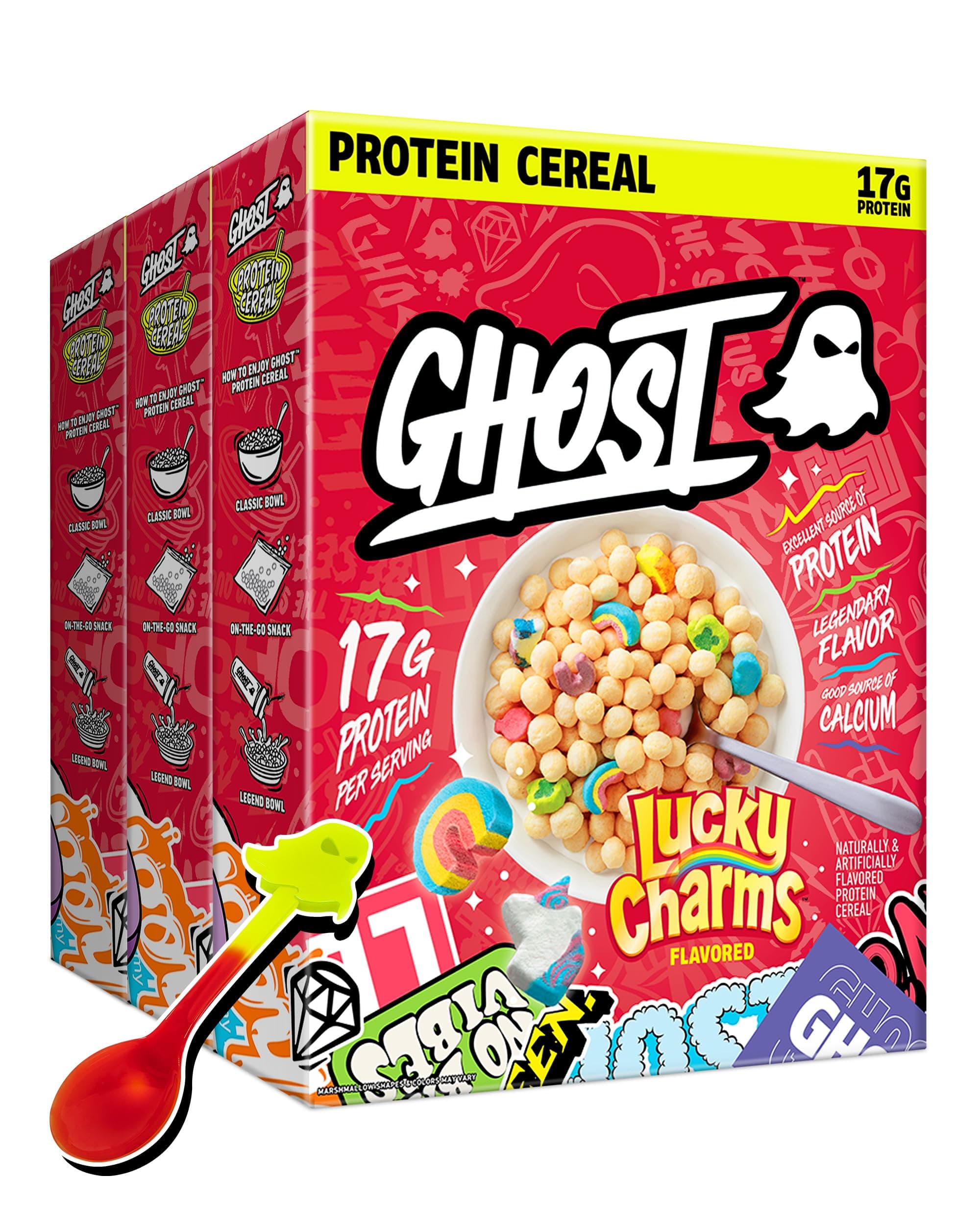 Protein Cereal, Marshmallows (3-Pack) - Contains Lucky Charms Marshmallows - 17G Protein, Good Source of Calcium - Breakfast Cereal & Snack - 9.4oz Box